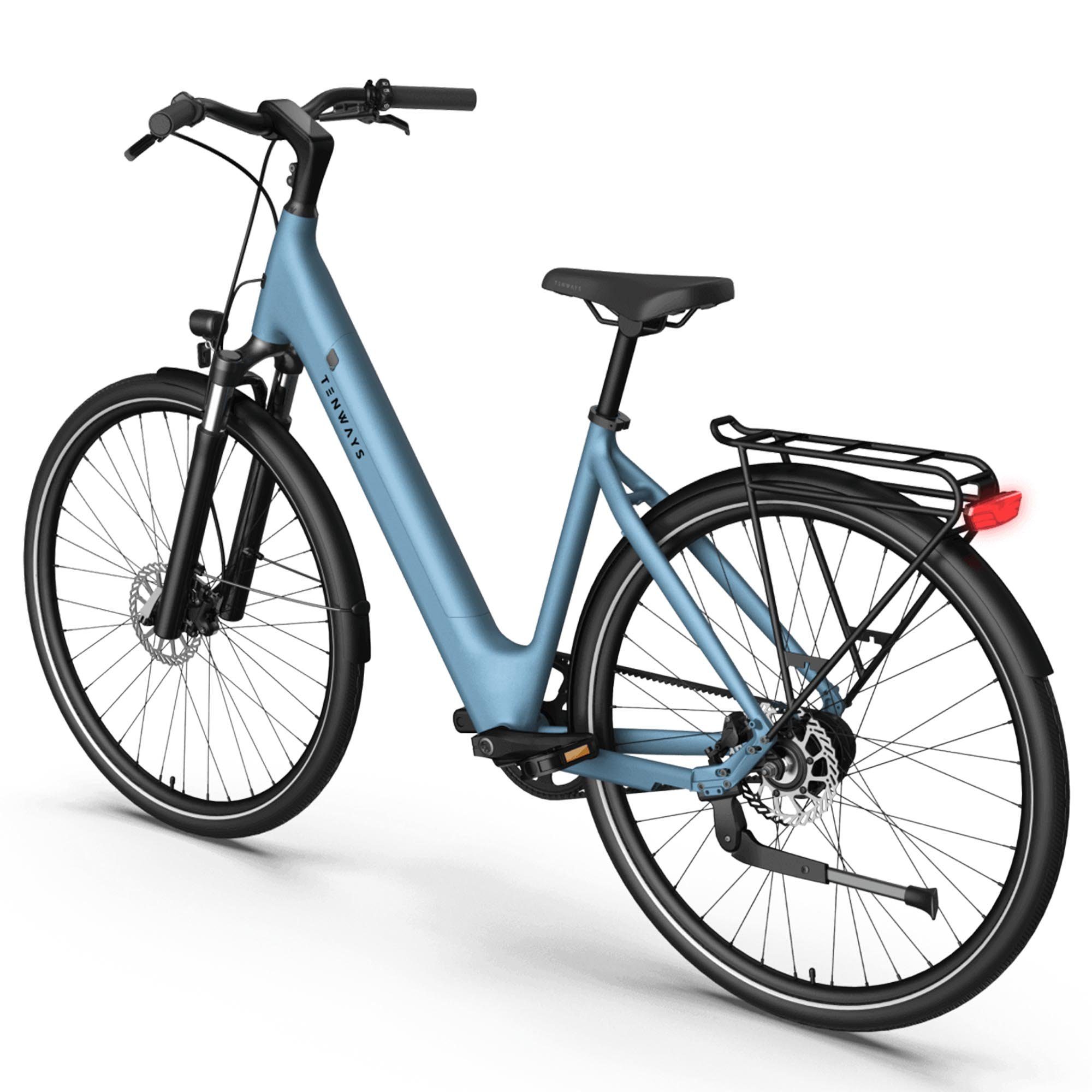Tenways E-Bike CGO800S, 1 Gang, ohne Schaltung, Heckmotor, 374 Wh Akku, E Bike Damen Citybike 28 Zoll Pedelec Damenrad mit Gates Riemenantrieb