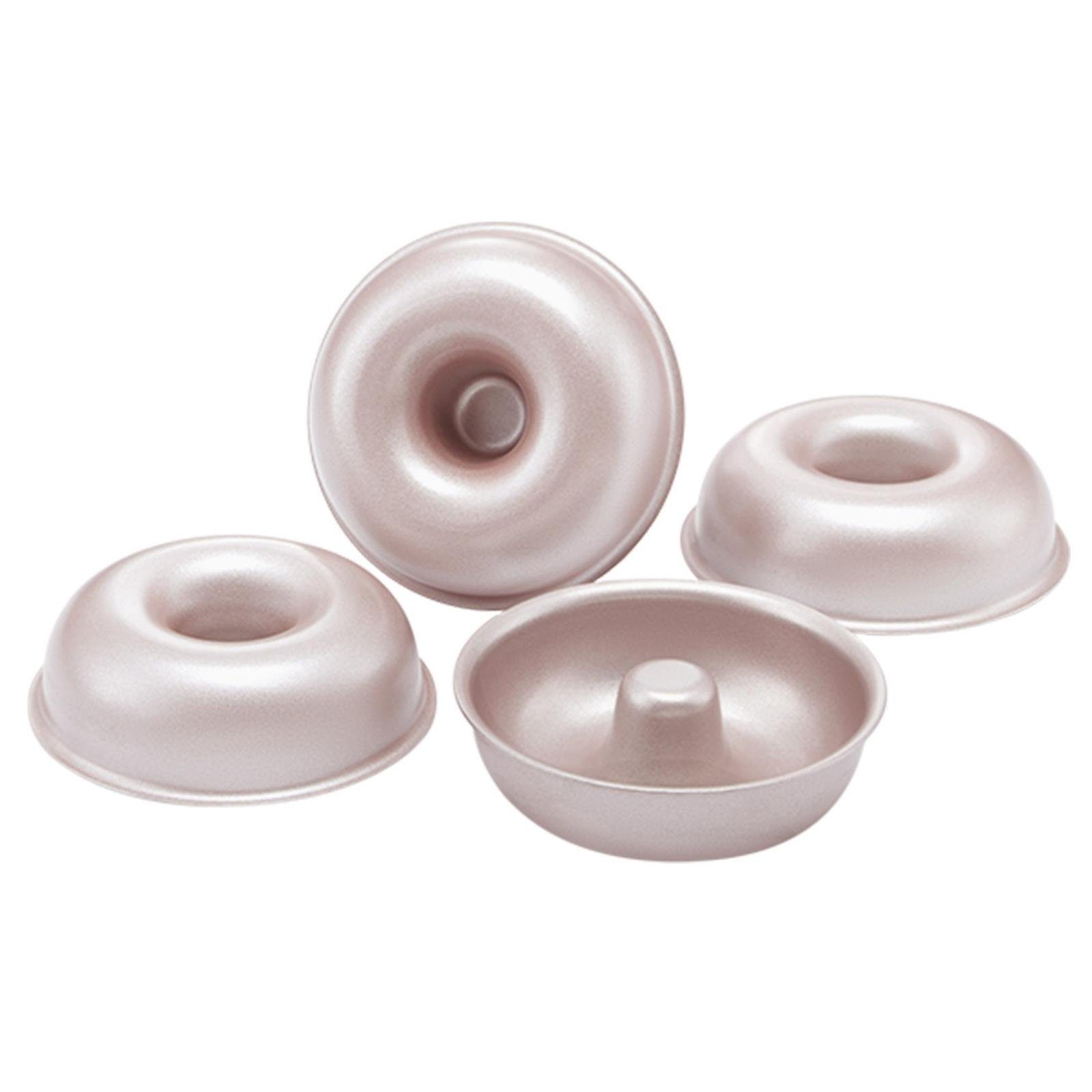 Chefmade Donutform Donutblech, antihaft- & silikonbeschichtet, champagnergold, (CHEFMADE, 4er Set Donut Formen, 74x22mm, Champagnergold, antihaft- & silikonbeschichtet, Mini-Kuchen, Muffinform, Törtchen-Form, Partykuchen, Karbonstahl 4-tlg), Donutfor