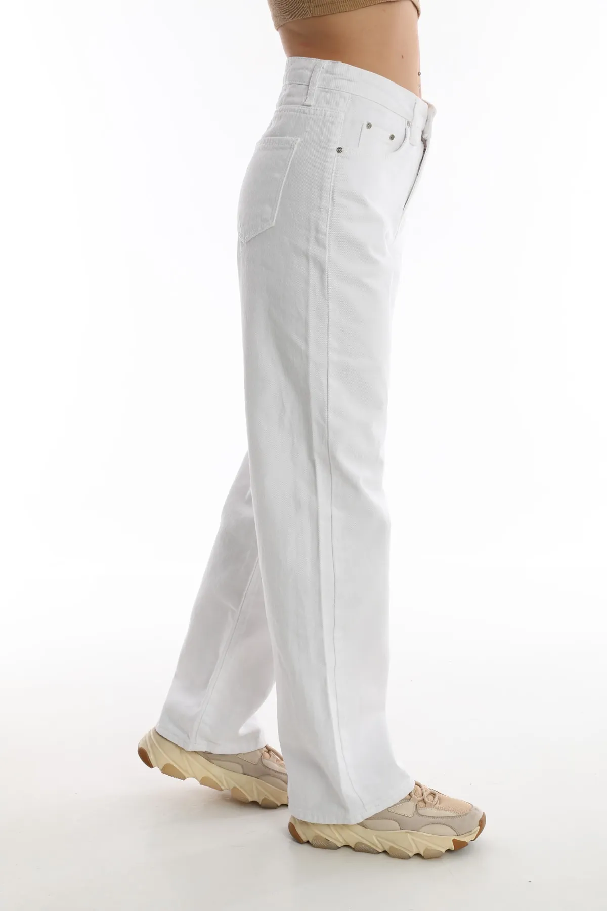BİKELİFE  Weiße Palazzo-Hose mit weitem Bein und hoher Taille für Damen
