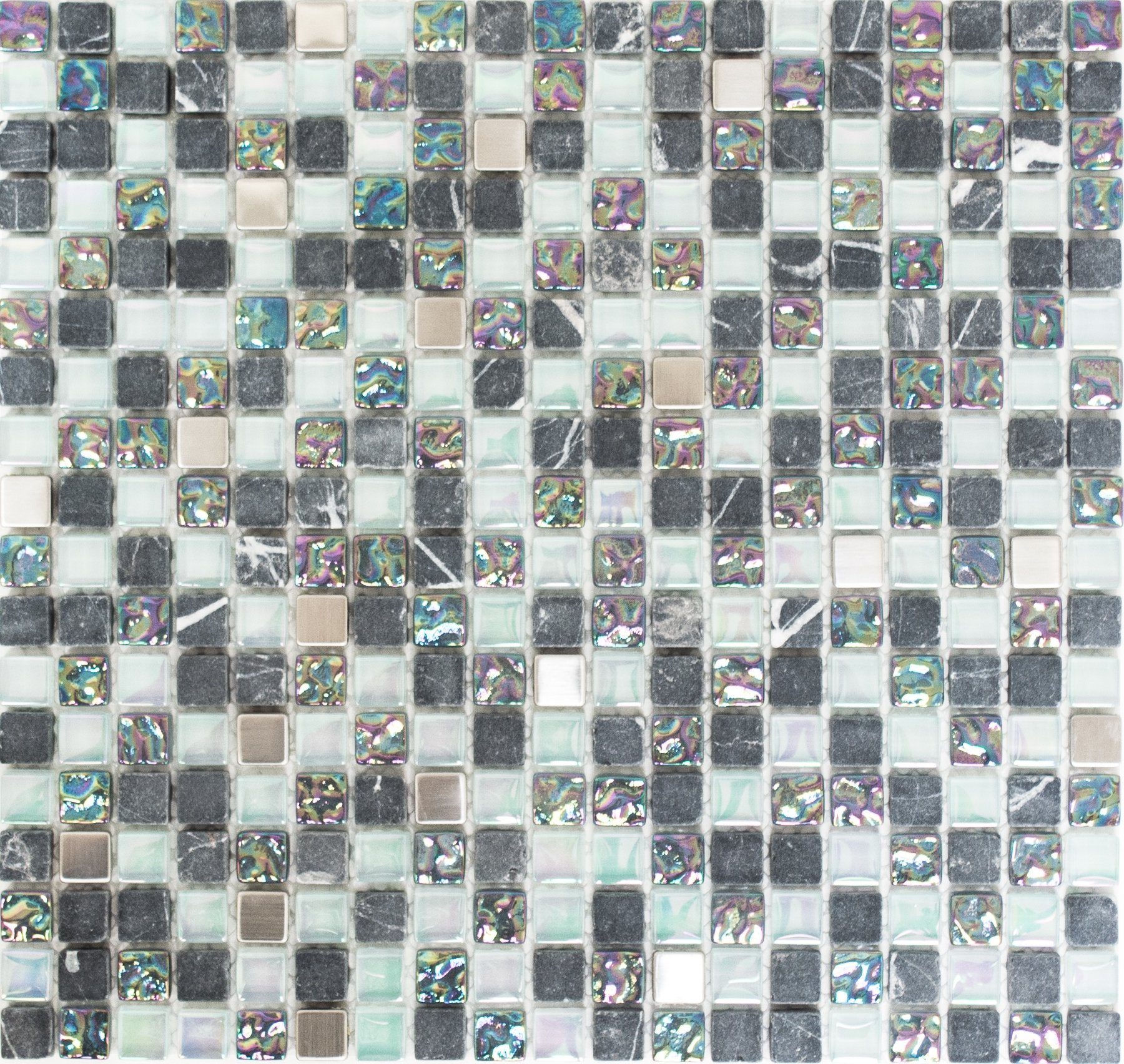 Mosani Mosaikfliesen Glasmosaik Naturstein Mosaik grau glänzend / 10 Matten