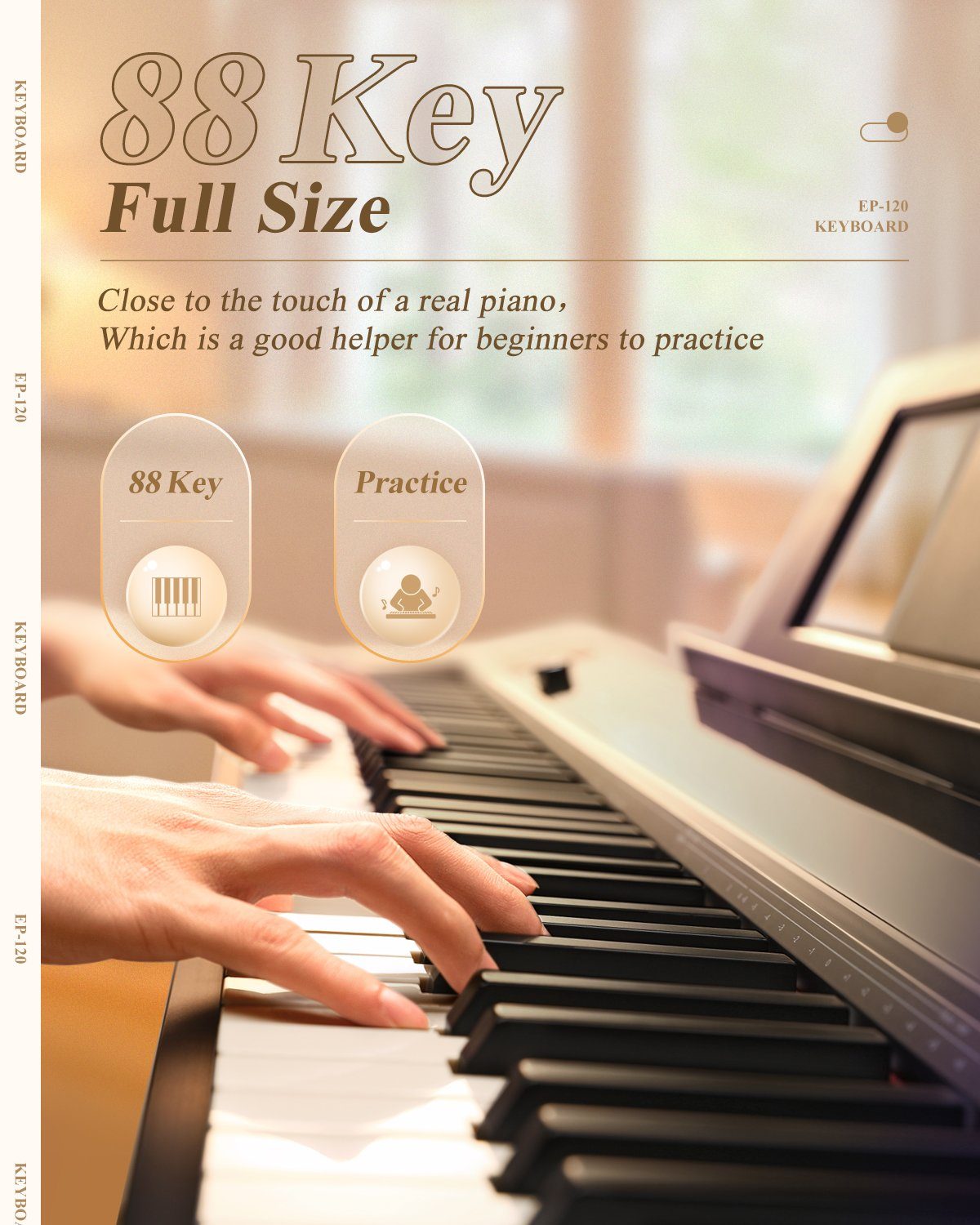 Eastar Keyboard E-Piano 88 Schlüssel in voller Größe Home Digital Piano EP-120, (Sustain-Pedal, Gebrauchsanweisung, Plastik), ideal fur Piano-Einsteiger,gewichtete Tasten,Ständer