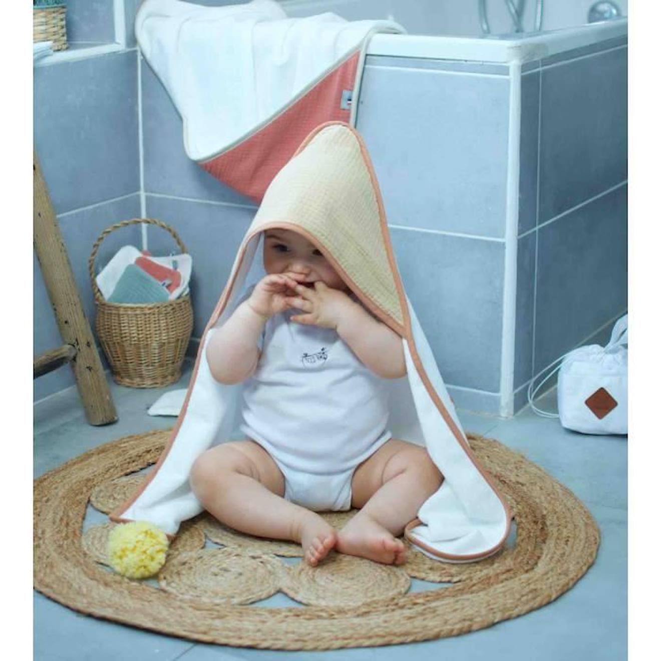 Cape de bain en gaze de coton, Jeanne Biscuit TU marron