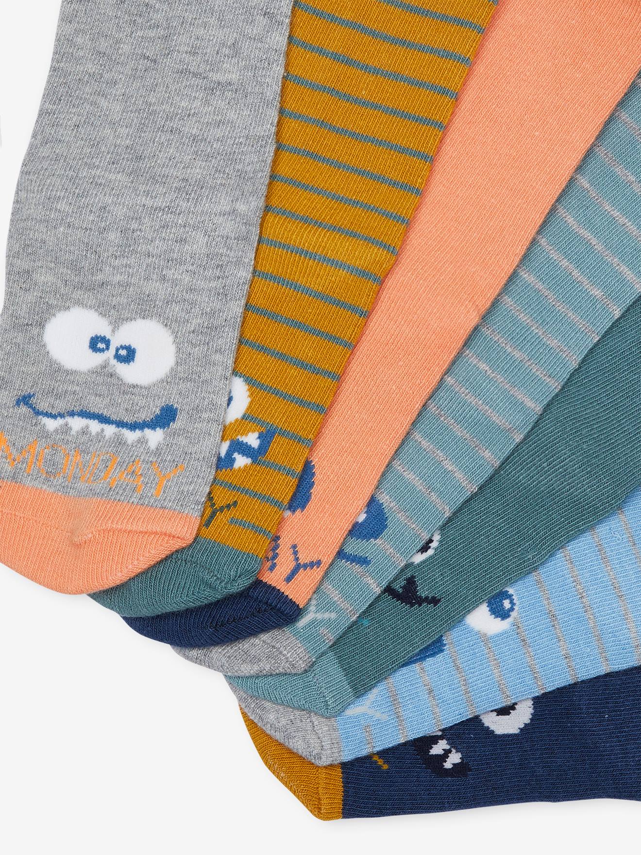 Lot de 7 paires de chaussettes semainier monstres vert