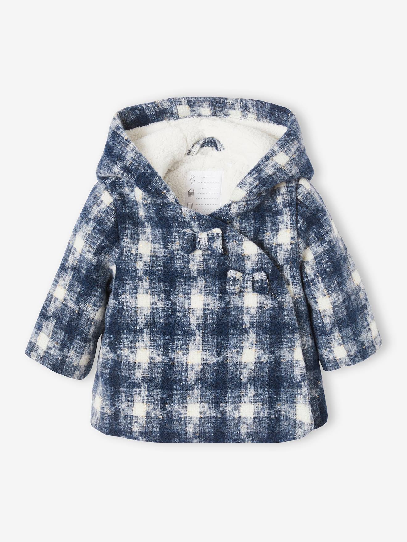 Manteau à carreaux bébé ouverture croisée carreaux bleu foncé