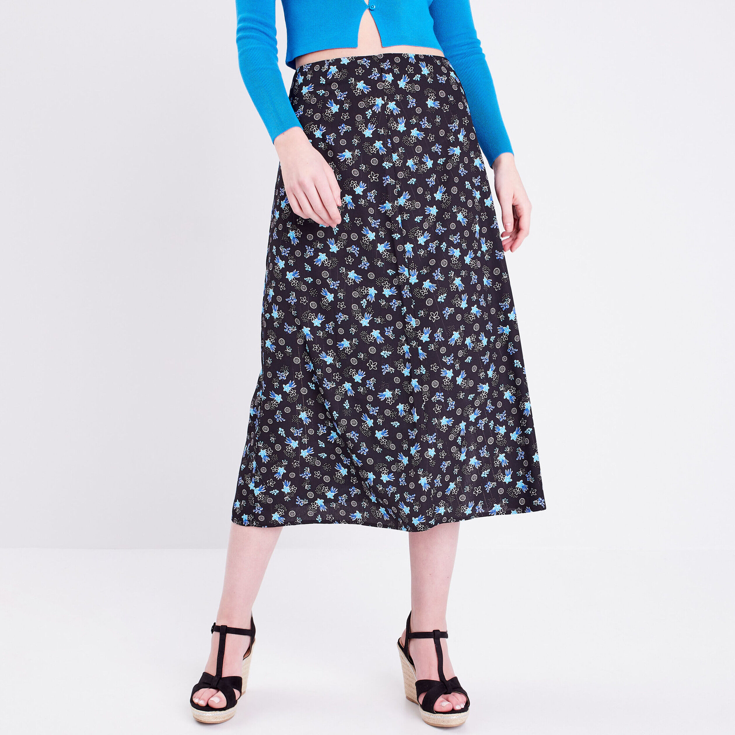 Jupe midi droite fendue noir femme | Cache Cache