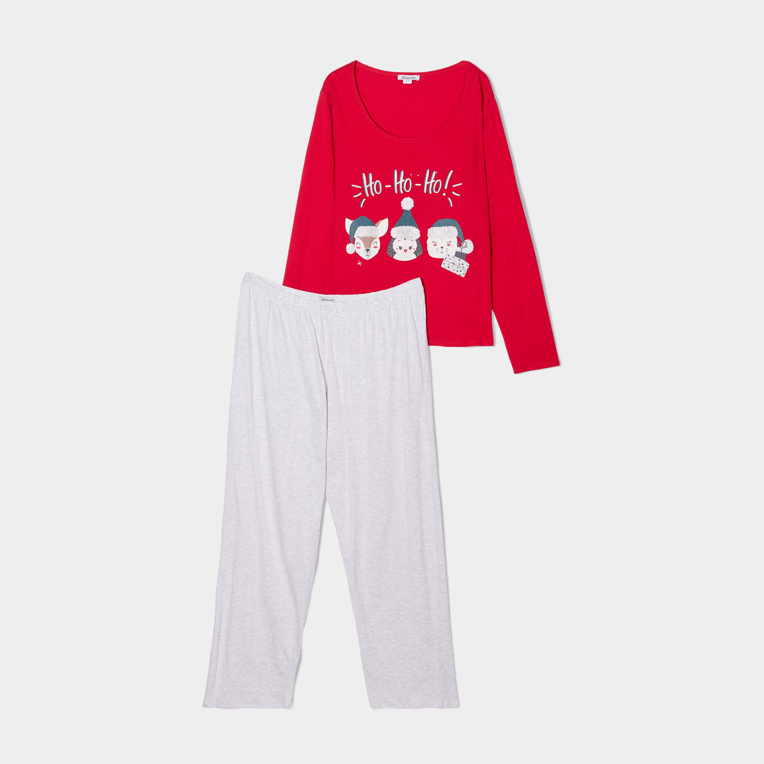 Ensemble pyjama pantalon 2 pièces coton rouge femme grande taille | La Halle