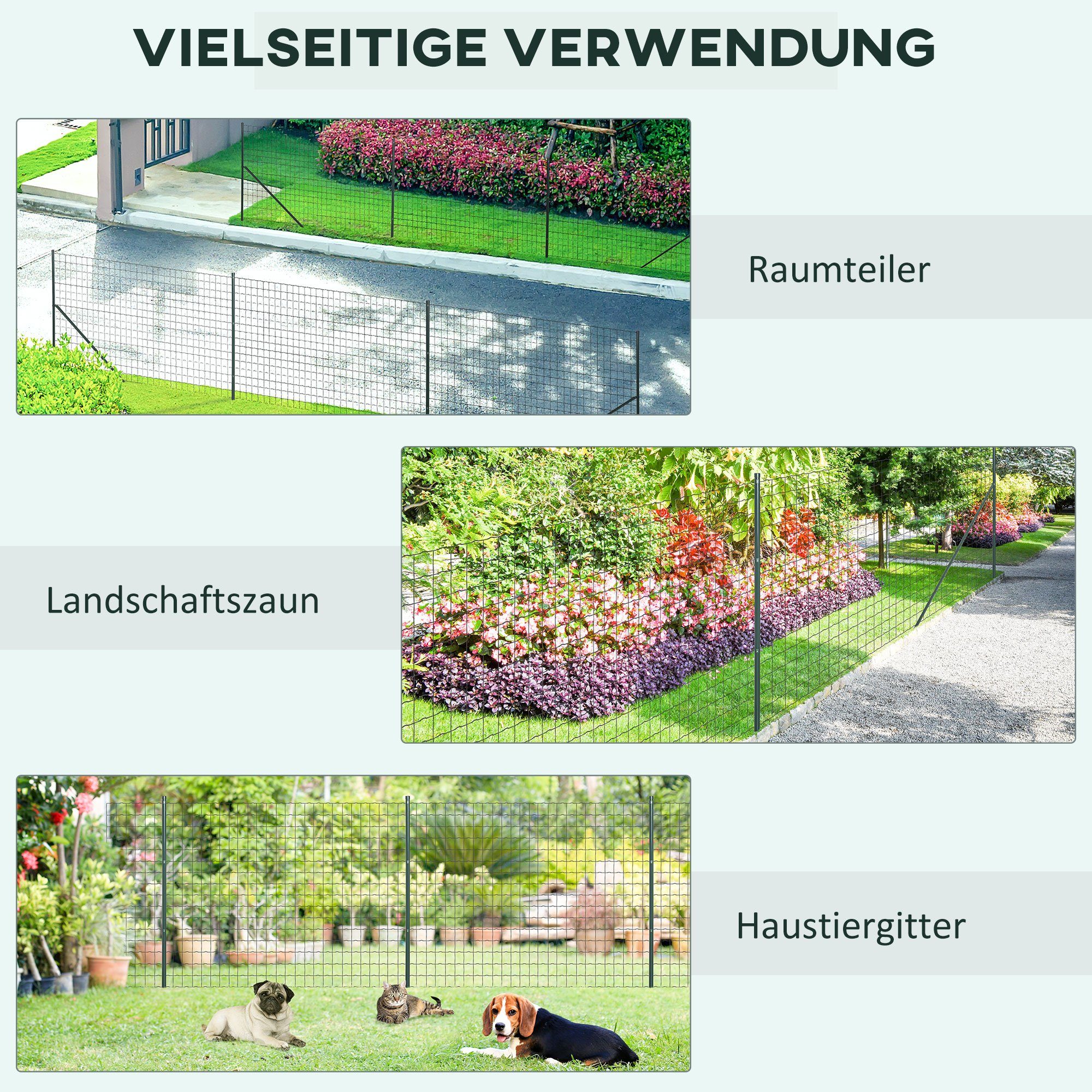 Outsunny Steinsäule Gartenzaun, (Set, 1-St., 1 x Gartenzaun), LxH: 1000x150 cm