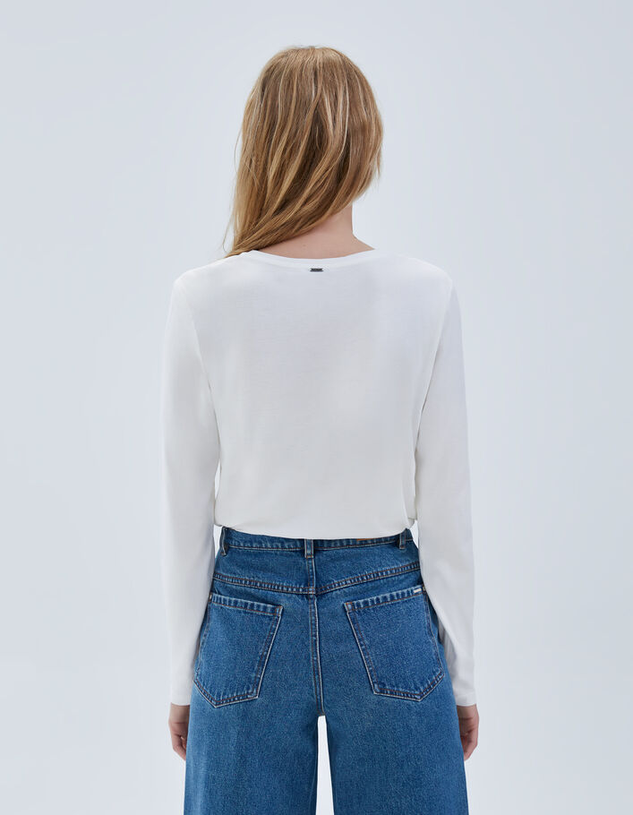 Tee-shirt blanc message brodé poitrine Femme