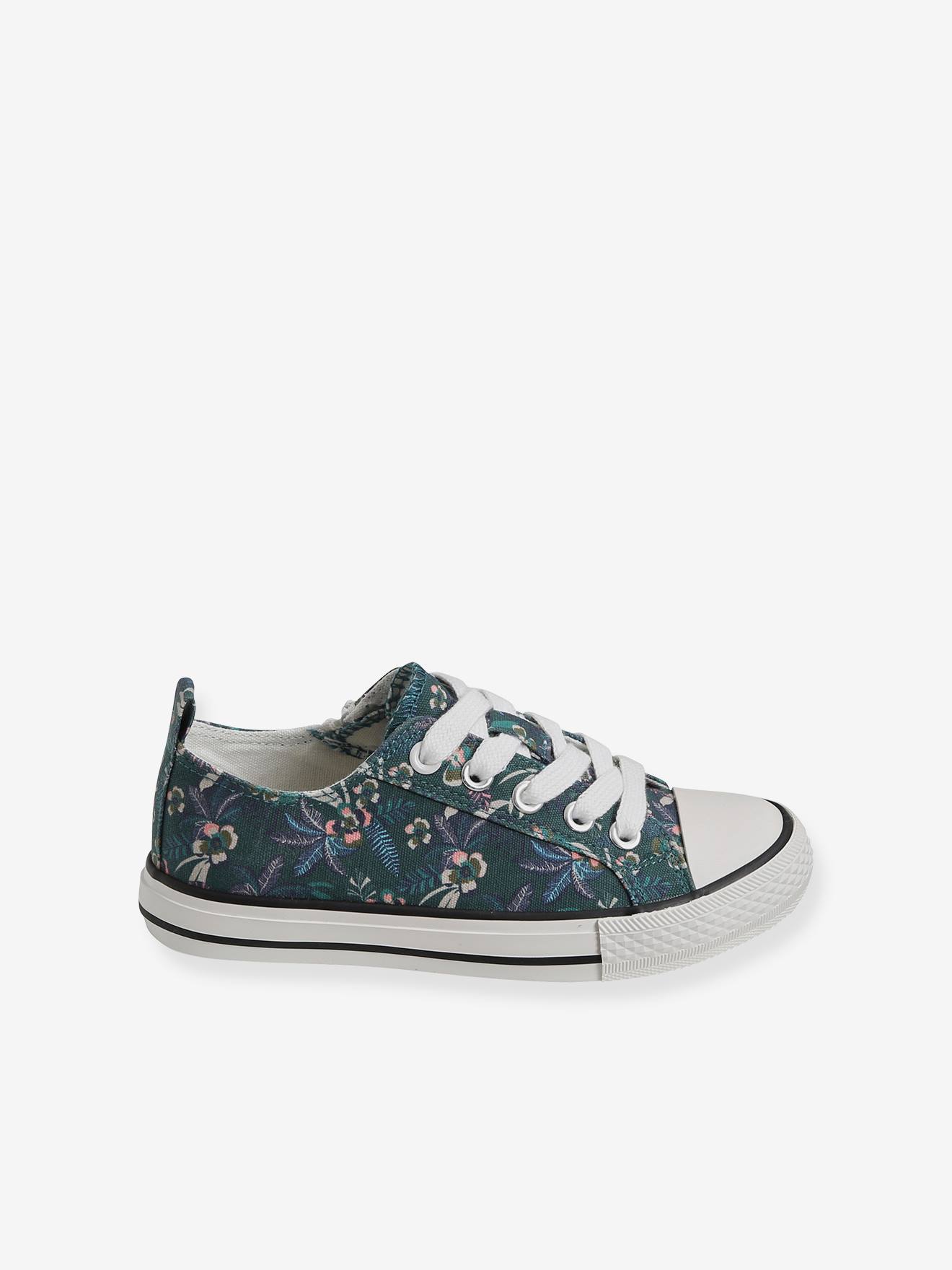 Vertbaudet Mädchen Stoff-Sneakers mit Reißverschluss - grün bedruckt/tropical