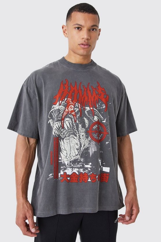 Tall Oversize T-Shirt mit On Target Homme Print