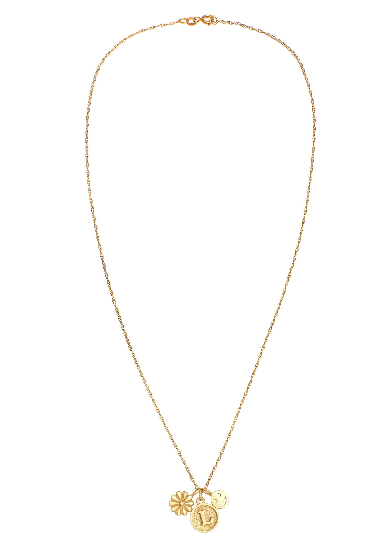 Disco Elli con fiore e lettera L sorridente in argento sterling 925