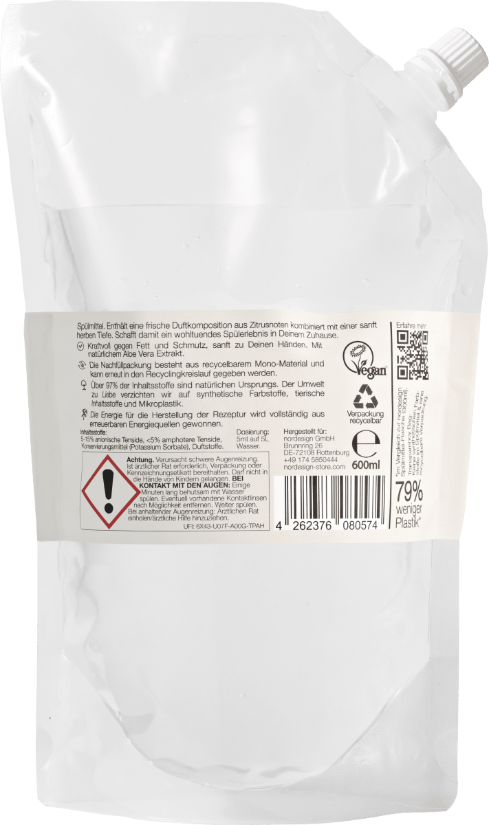 Spülmittel mit natürlicher Reinigungskraft Nachfüllpack, 600 ml
