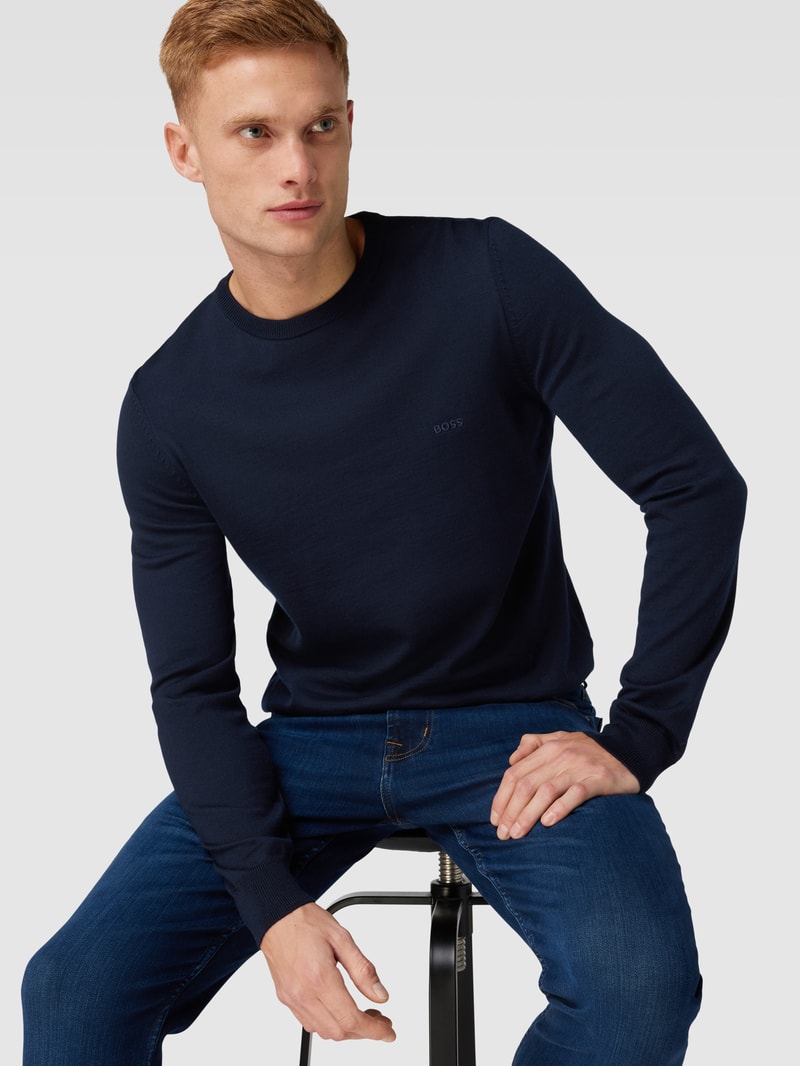 Strickpullover mit Label-Stitching Modell 'Botto' in marineblau