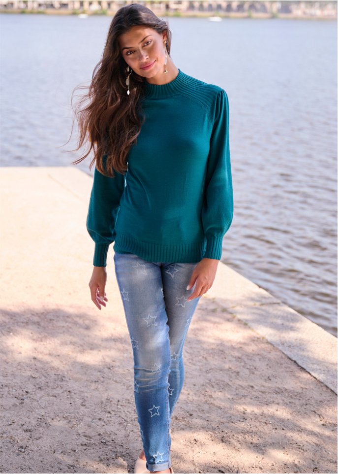 Rollkragenpullover mit Ballonärmeln