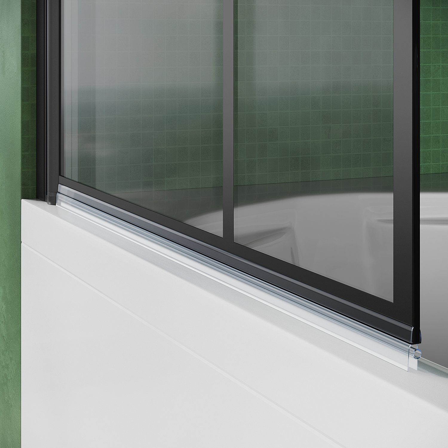 SONNI Badewannenaufsatz NANO Glas, mit Seitenwand, Faltbar, 80x140cm, Schwarz, Faltwand, Einscheibensicherheitsglas mit Nano Beschichtung, für Badezimmer, faltbar