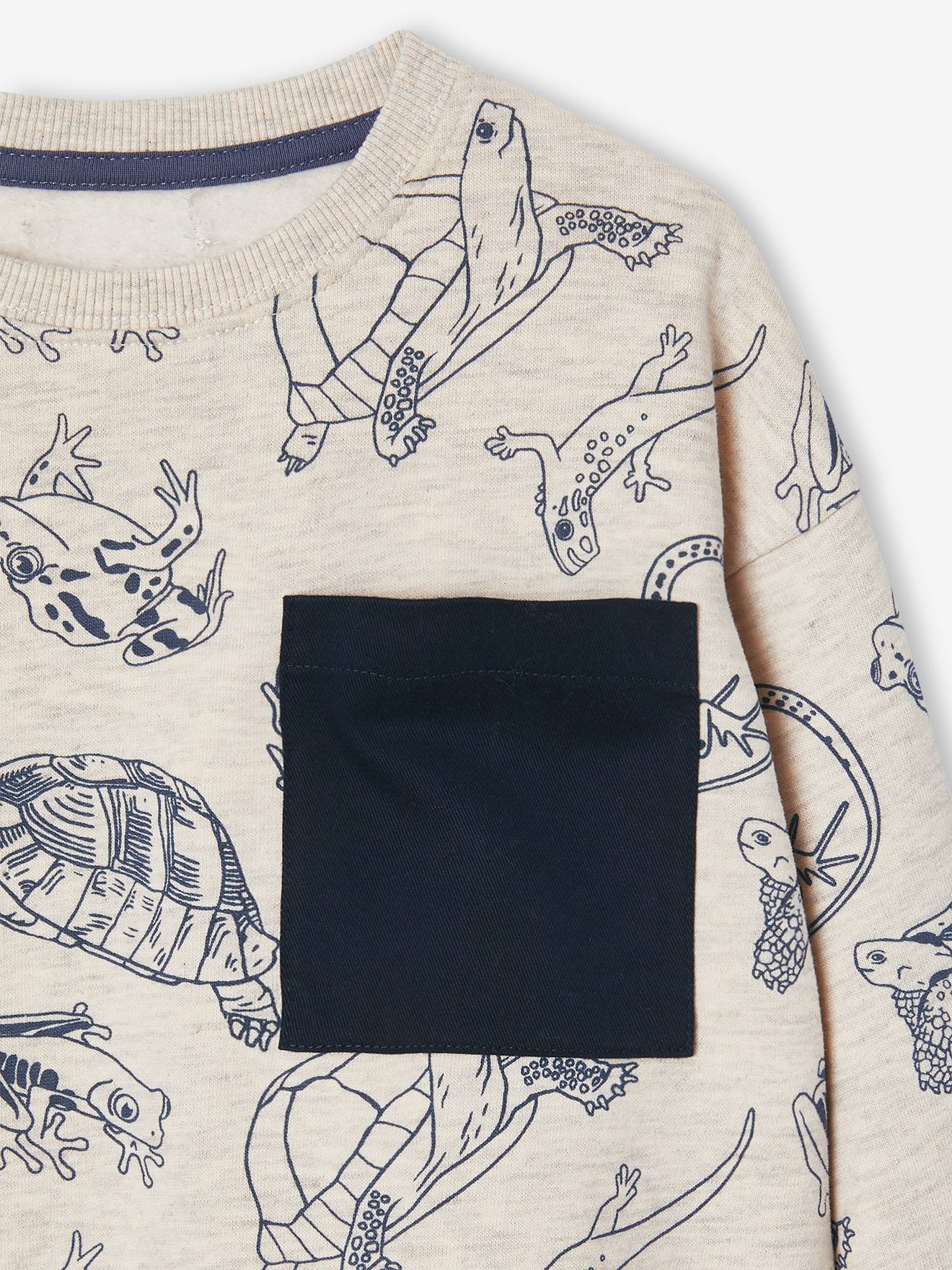 Sweat animaux garçon poche fantaisie blanc