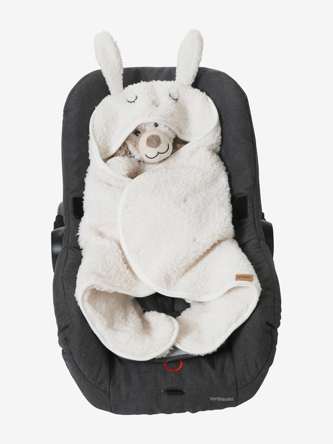 Plaid chancelière bébé en peluche, doublé jersey ivoire