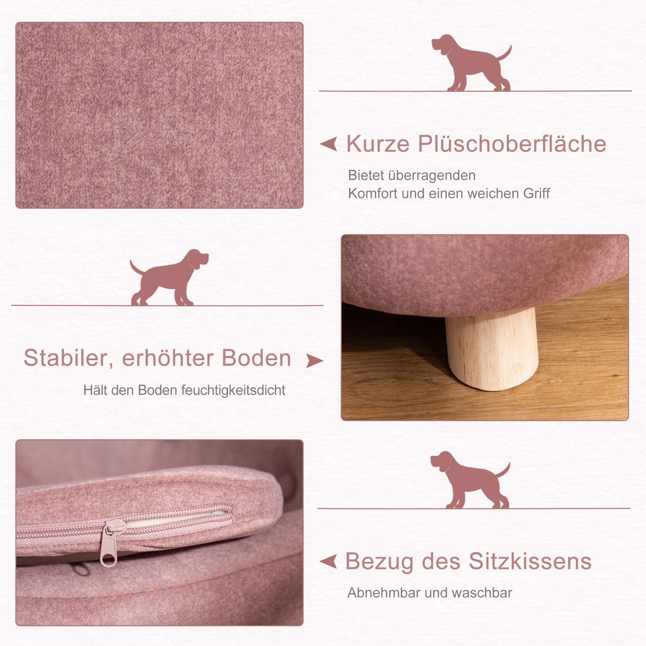 PawHut Haustiersofa Hundematte Katzen Sofa mit Kissen Plüsch Rosa