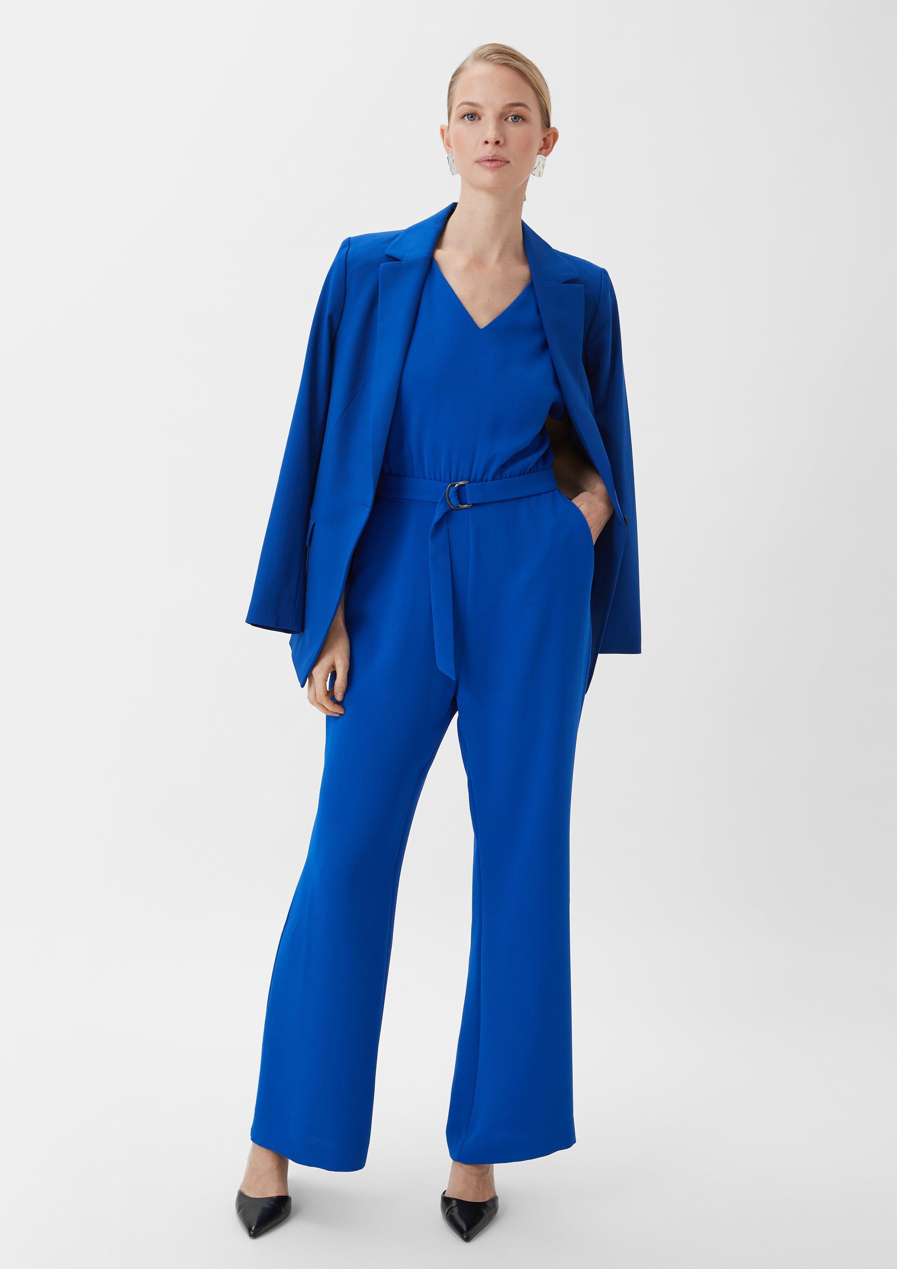 Crêpe-Overall mit ausgestelltem Bein - ozeanblau