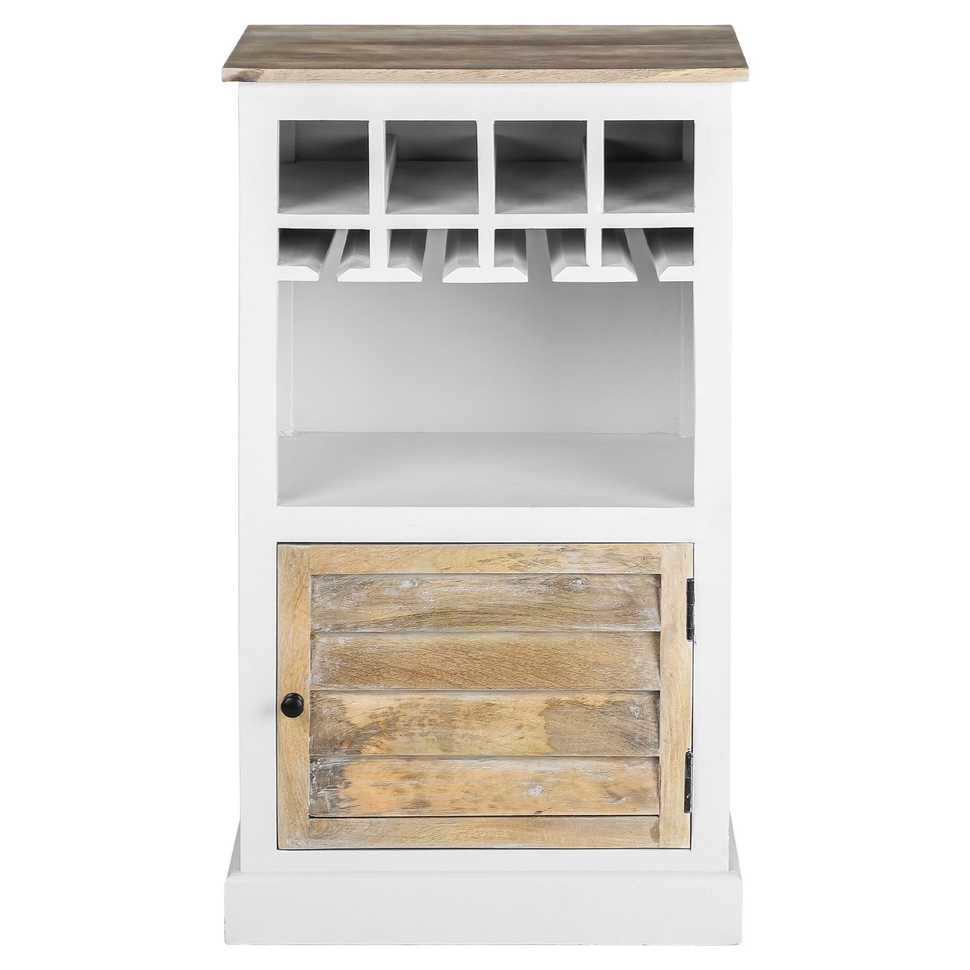 WOMO-DESIGN Weinregal Küchenschrank Peking Flaschenregal Weinständer Sideboard, Gläserhalterung 55x95x42cm Weiß/Holzoptik Unikat für 4 Flaschen