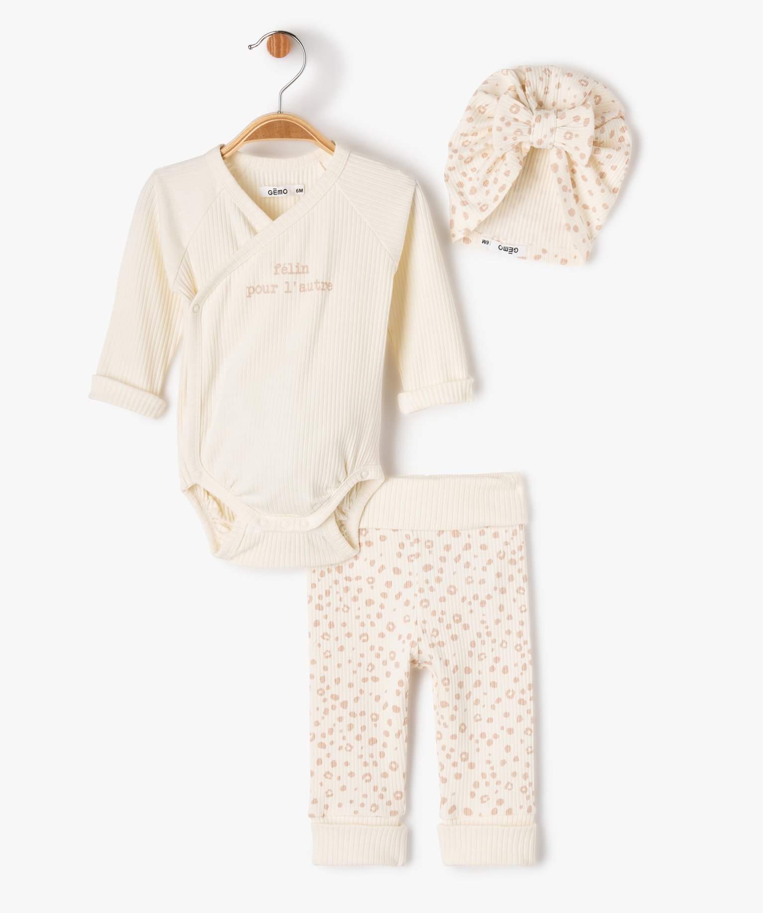 Ensemble de naissance évolutif 3 pièces : body + legging +... ecru | GEMO