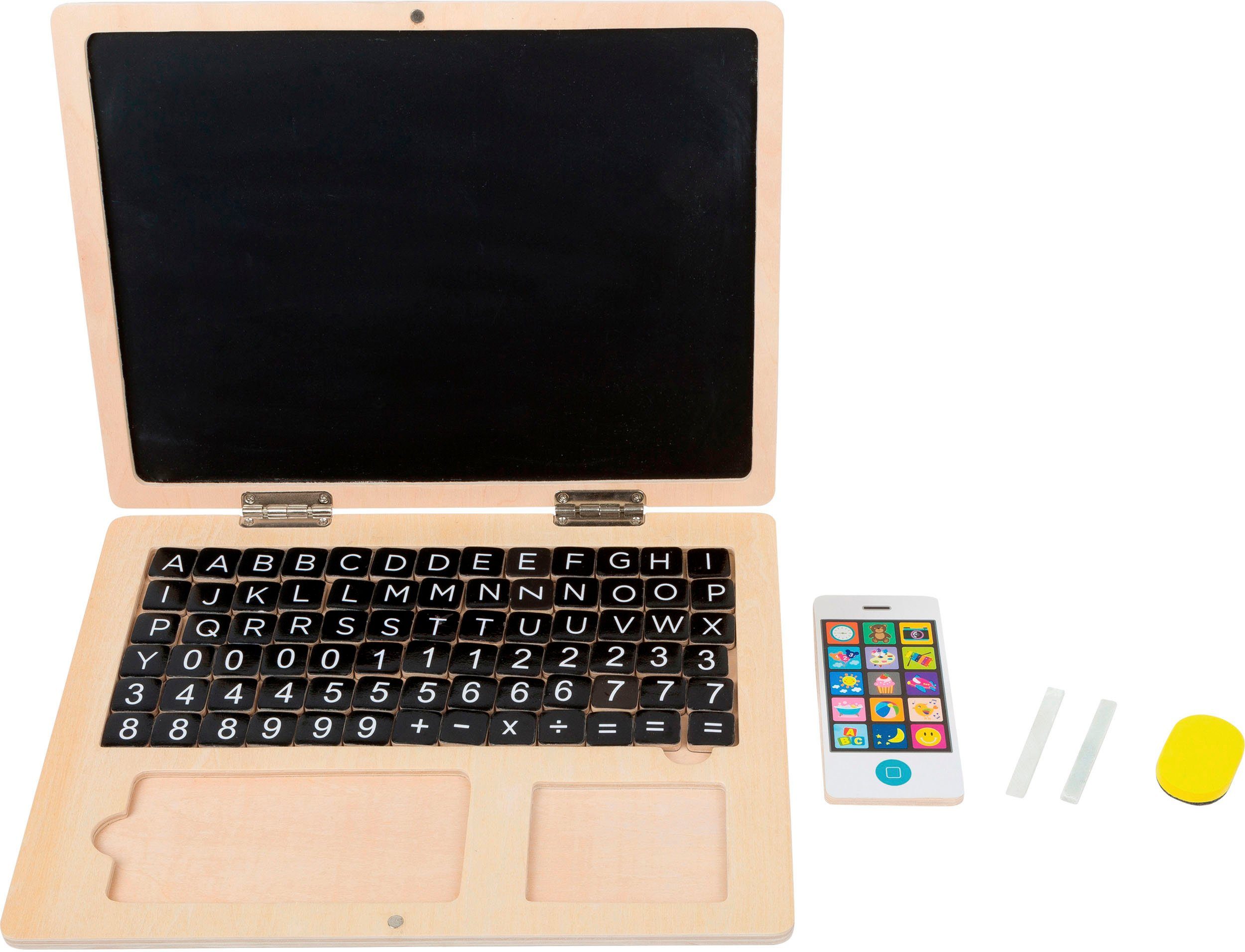 Small Foot Magnettafel Holzspielzeug, Holz-Laptop mit Magnet-Tafel