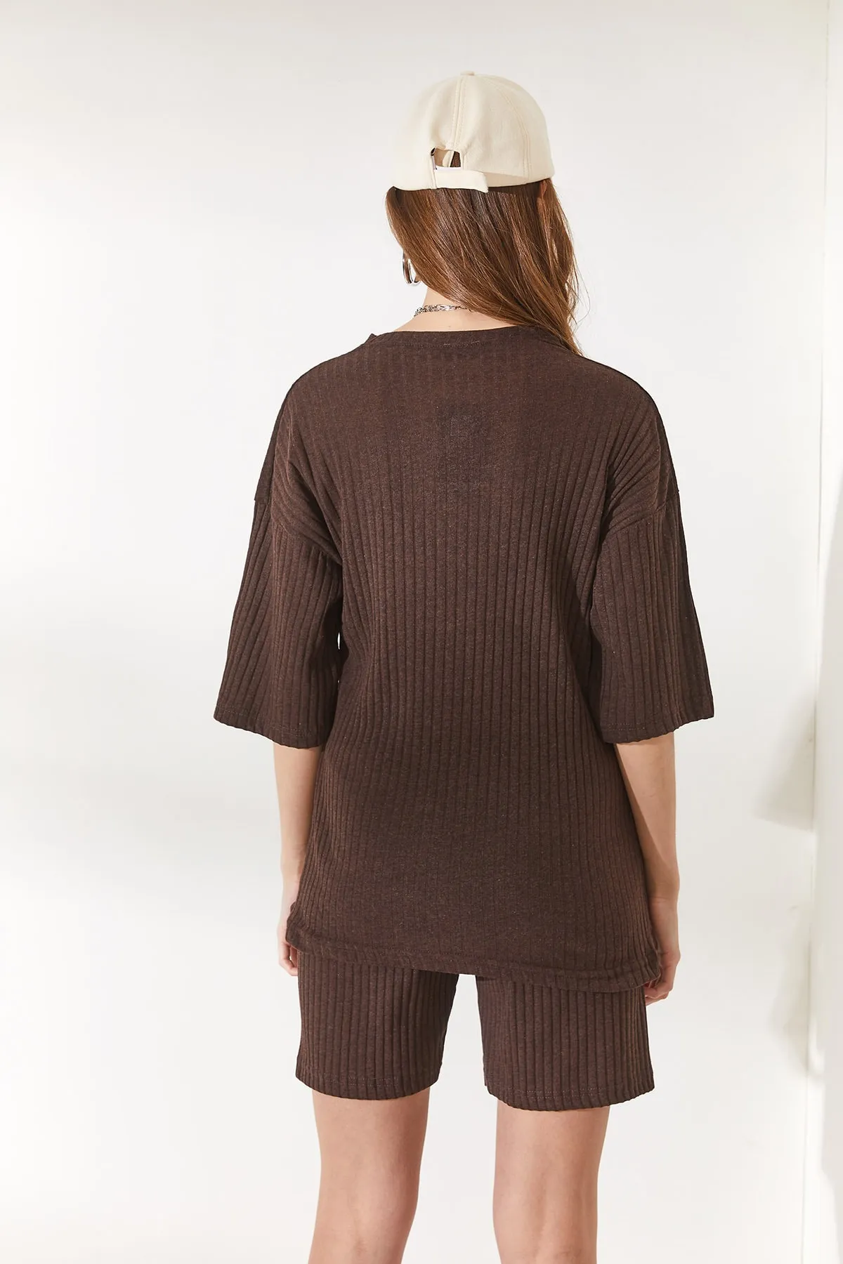Olalook  Damen Bitterbraunes Unterteil, kurze Strumpfhose, Oberteil, lockere Bluse, Set TKM-19000200