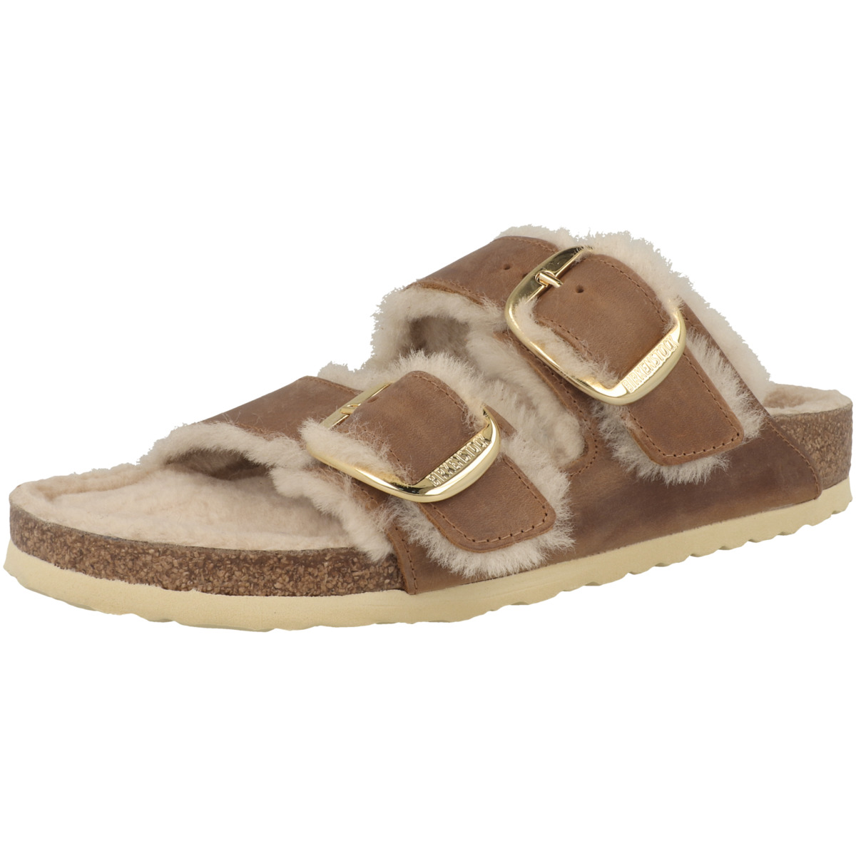 Birkenstock Arizona Big Buckle Lammfell Geöltes Nubukleder schmal Sandale braun