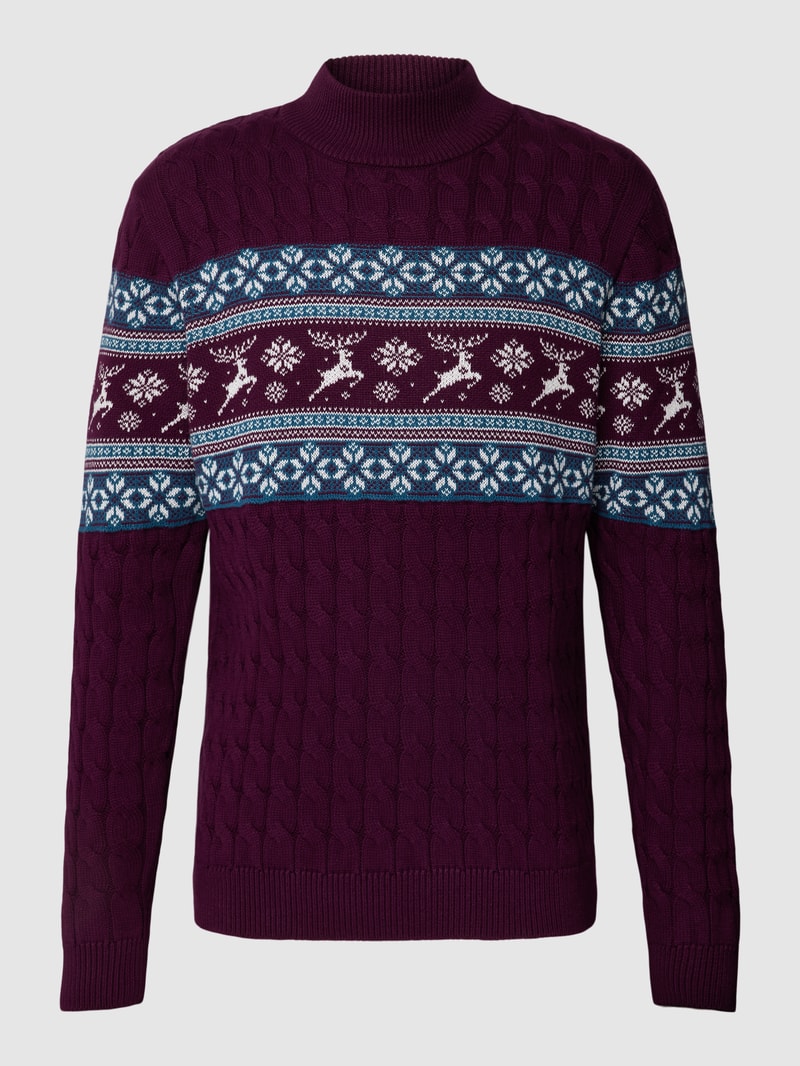 Strickpullover mit Allover-Print in aubergine