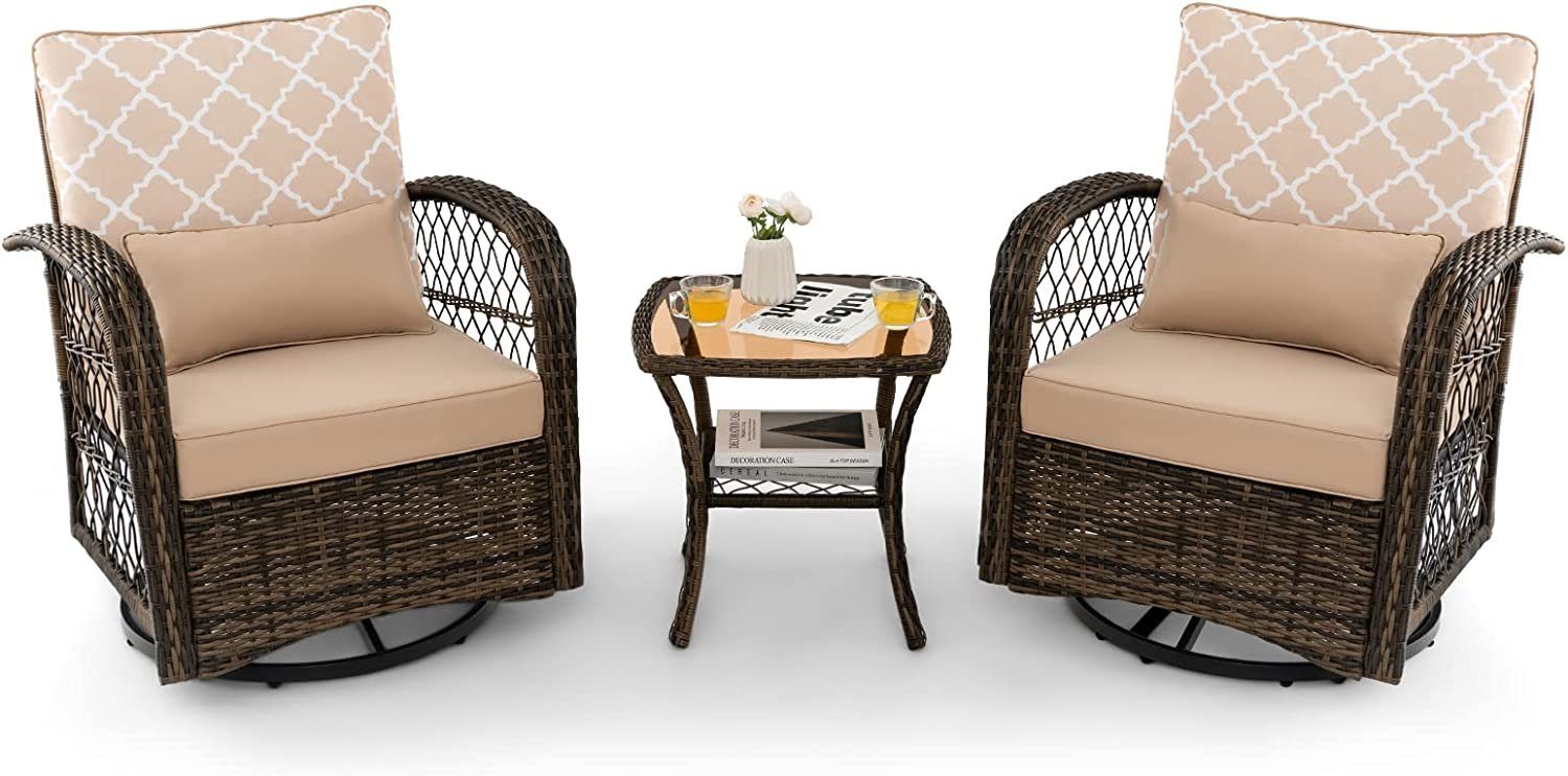 COSTWAY Balkonset, (3-tlg), 3 teilig mit Tisch & 2 Schaukelstühle