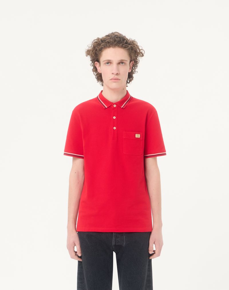 Polo shirt van katoenen piqué met V-logo patch