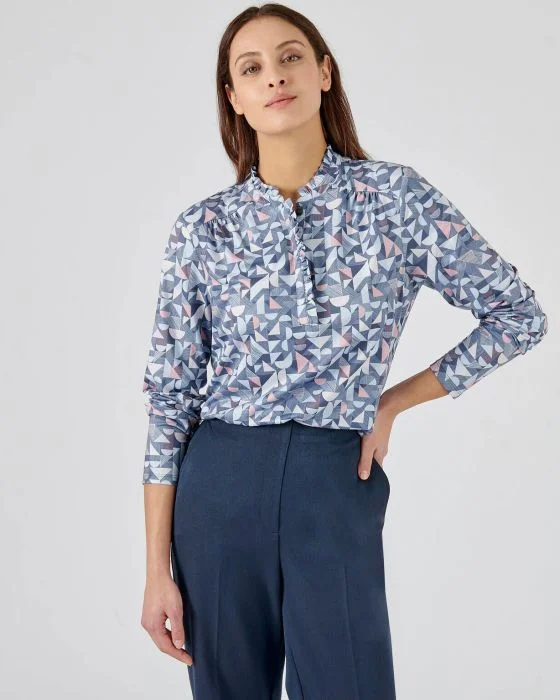 Tee-shirt volanté toucher peau de pêche, manches longues