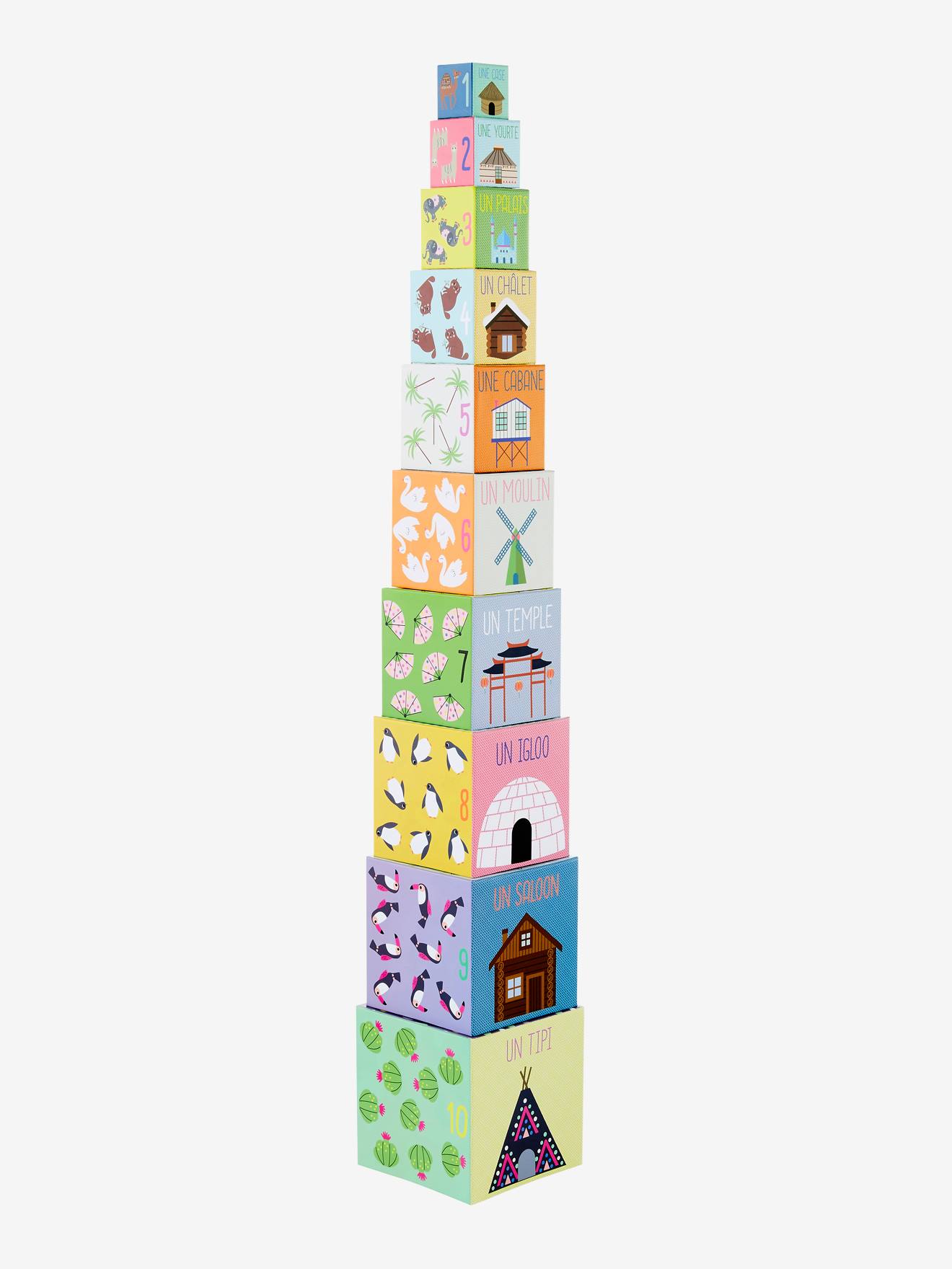Tour pyramide géante de 10 cubes thème pays multicolore
