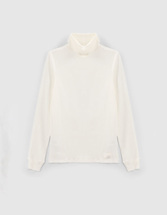 Tee-shirt col montant manches longues écru femme