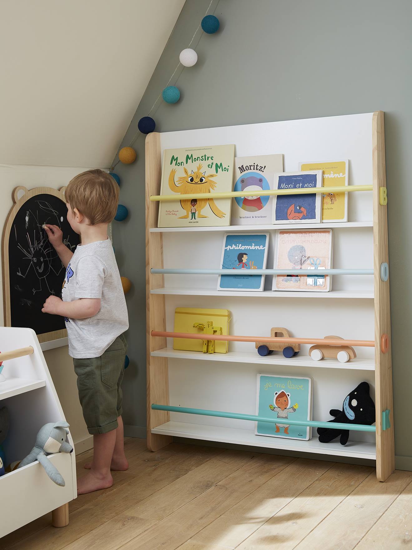 Vertbaudet Kinder Bücherregal BOOKS - weiß/natur