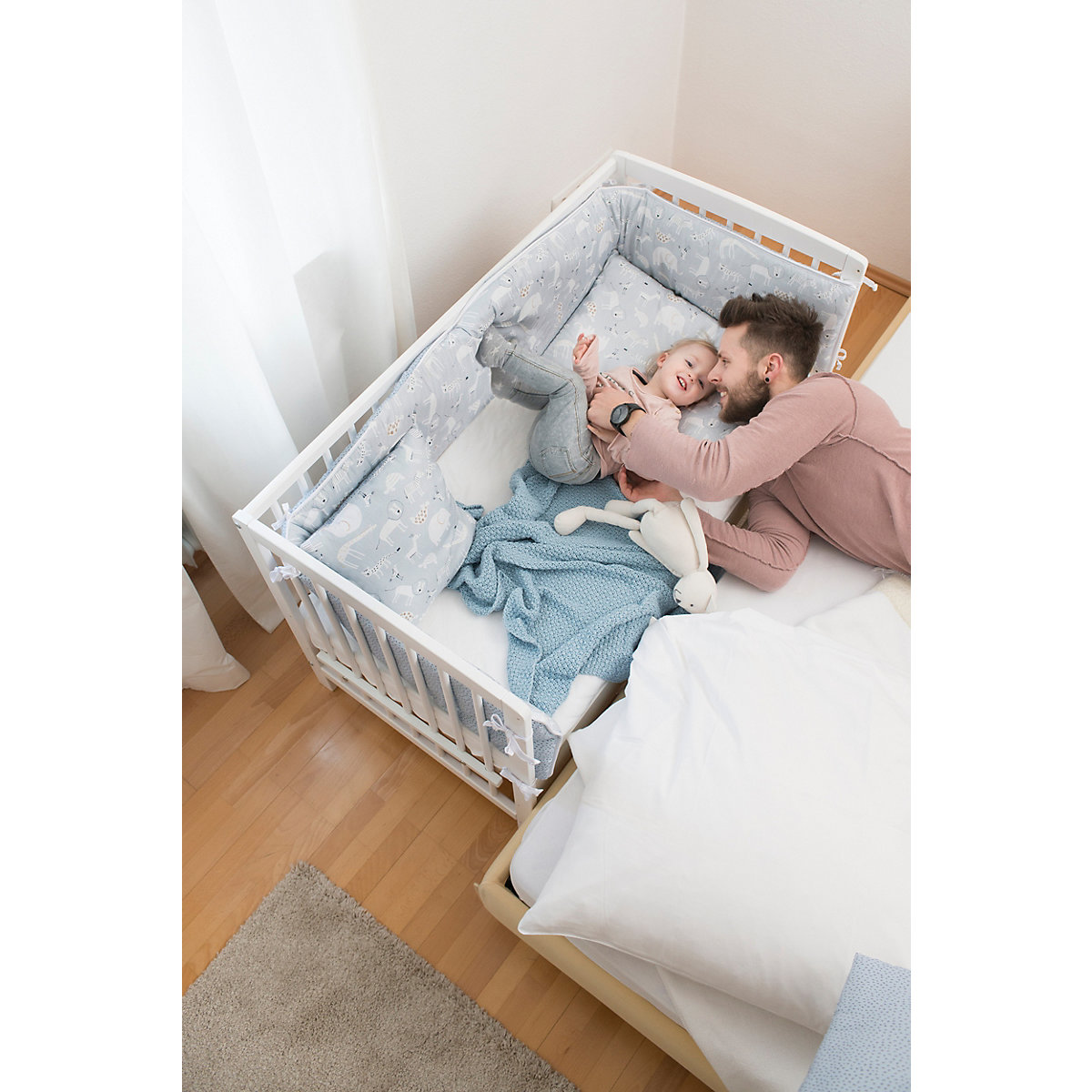 Beistell- Kinderbett Micky, Massivholz weiß lackiert, 60x120 cm
