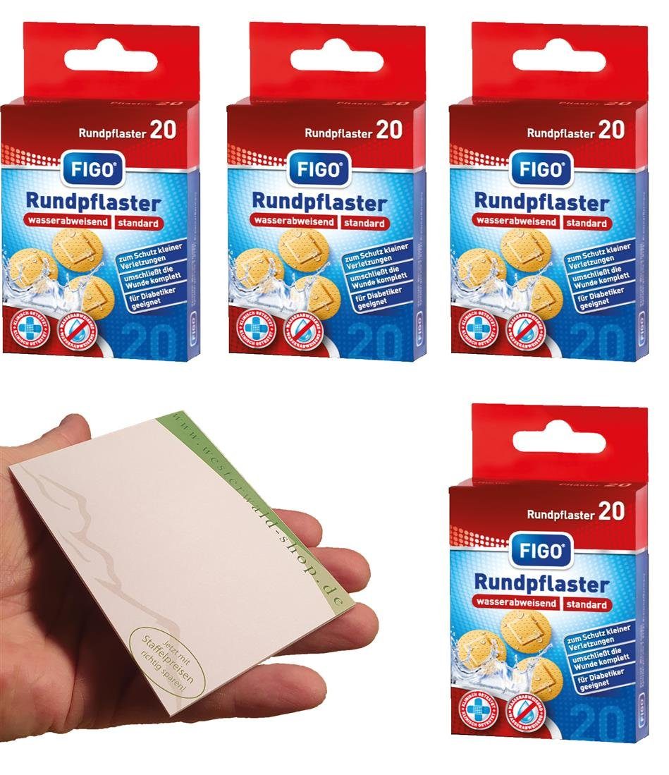 FIGO Fixierpflaster 4 Pakete Wund-Pflaster 20er Rund Hellbraun Rundpflaster + Notizblock