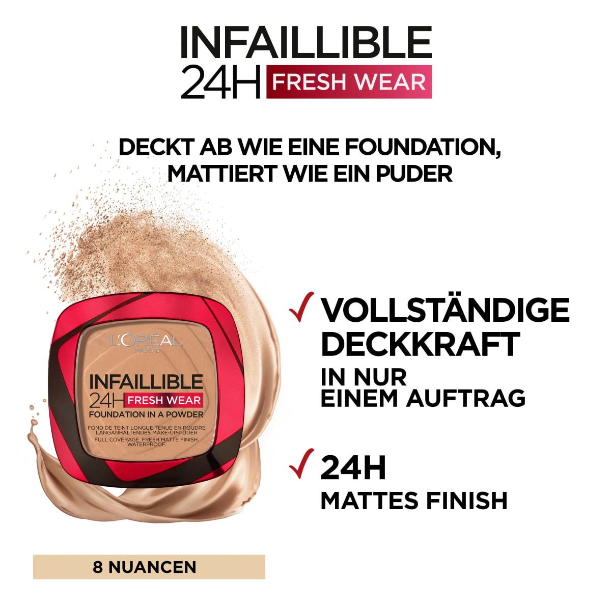 Foundation Puder Infaillible 24H Fresh Wear 245 Golden Honey, 9 g