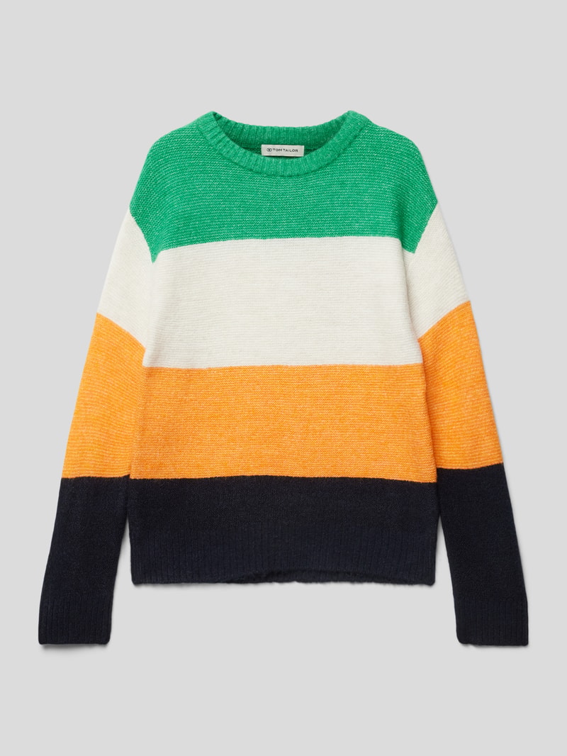 Strickpullover mit Blockstreifen in orange