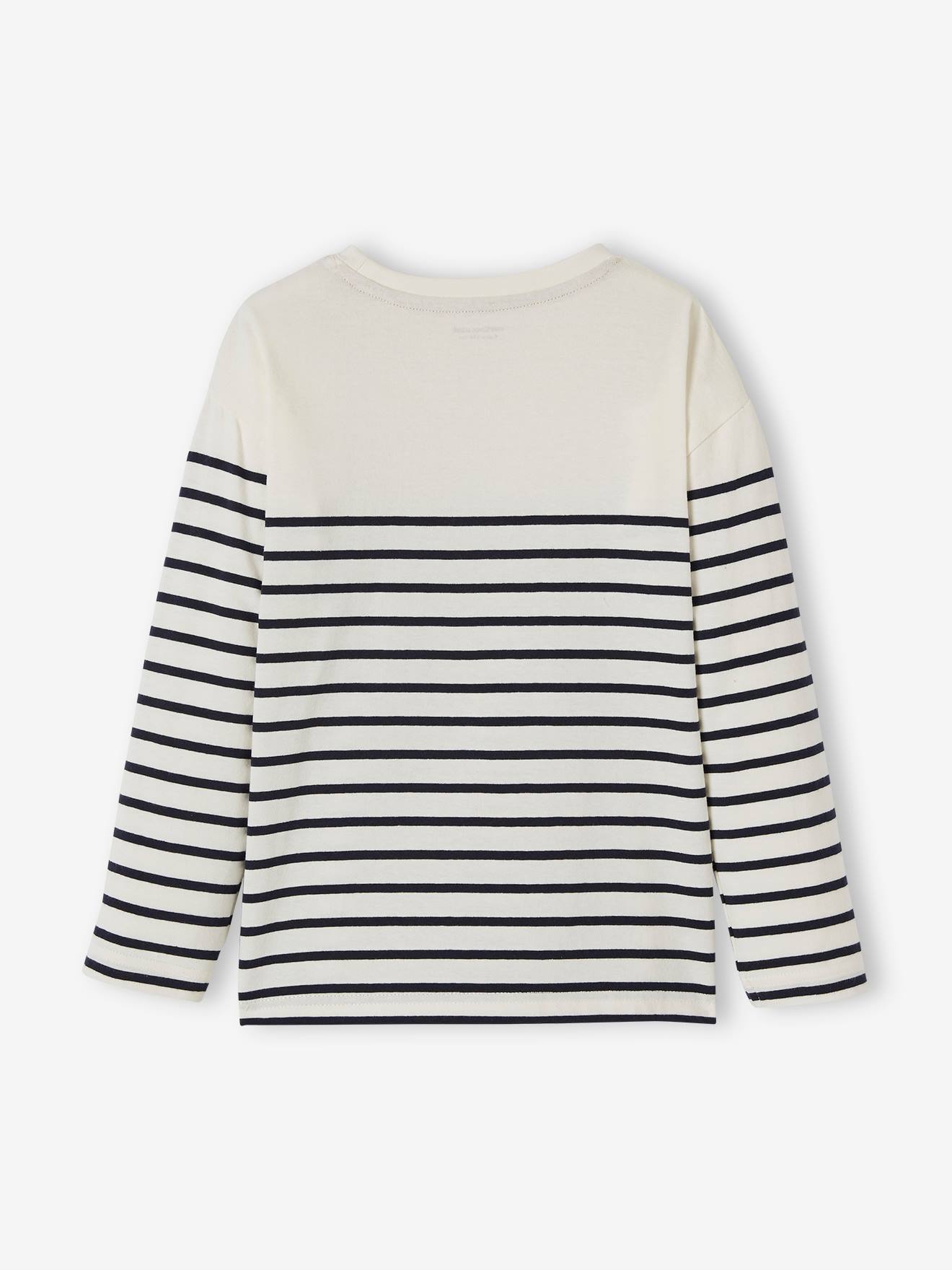 Tee-shirt marinière garçon détail flocage velours bleu nuit