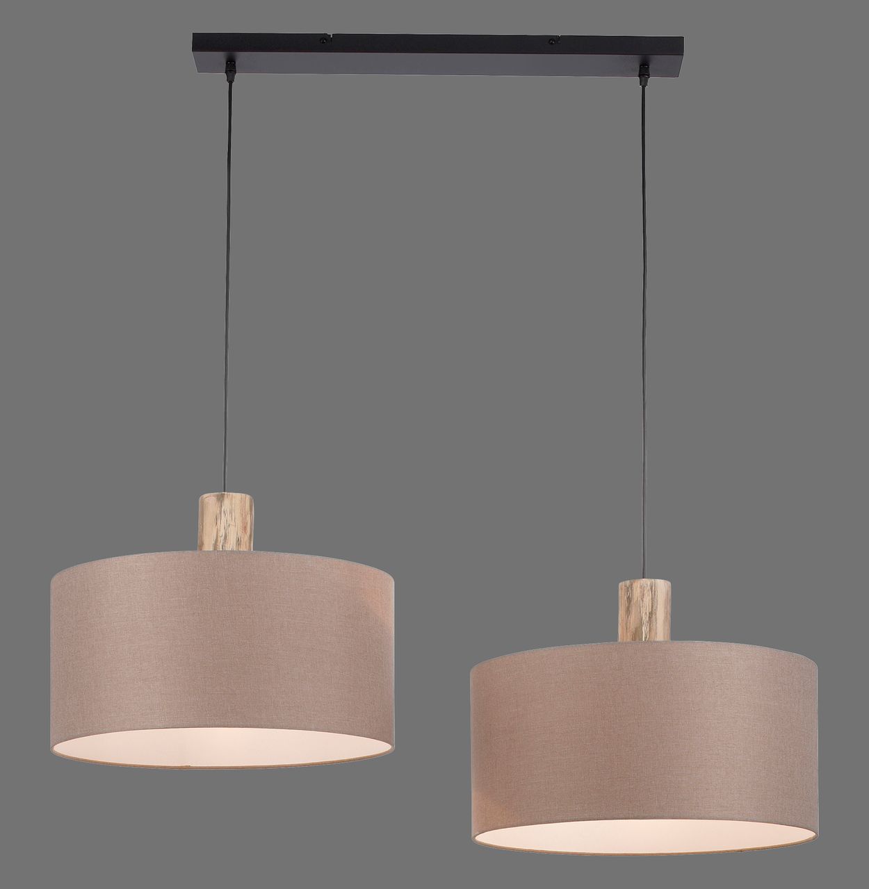 JUST LIGHT LeuchtenDirekt Pendelleuchte LINEN, Holzapplikation, natürlicher Materialmix, 2x E27/60W exkl., Innenleuchte