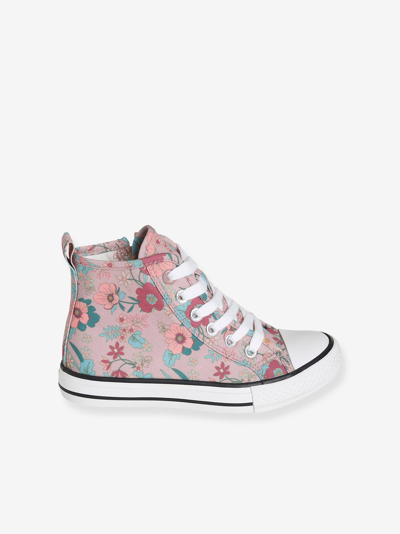 Baskets montantes fille en toile fantaisie aop fleuri