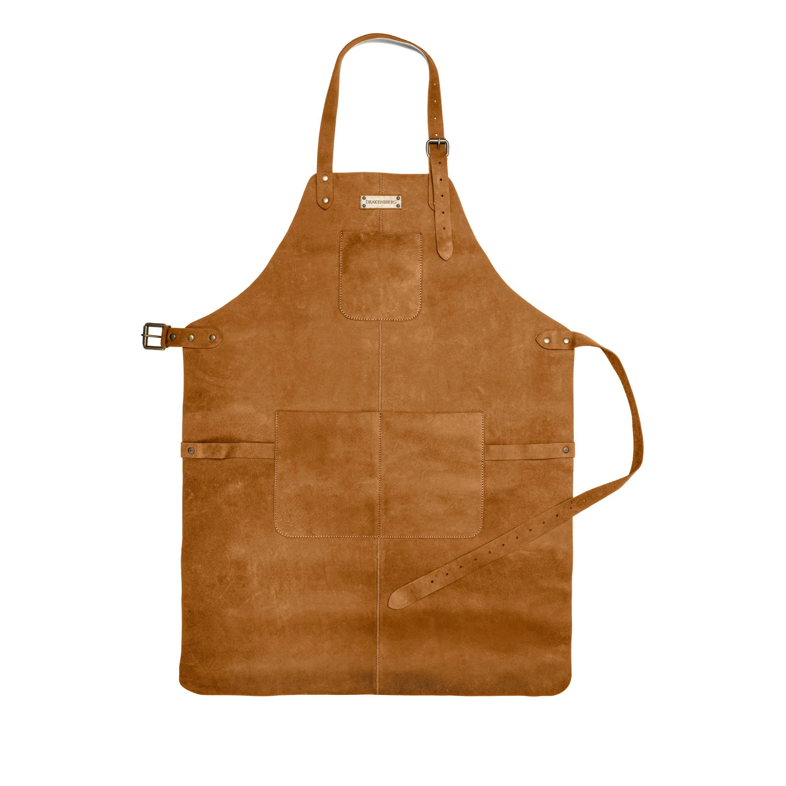 DRAKENSBERG Grillschürze Herren Bob Cognac-Braun, Premium Leder Koch- und Grillschürze für Männer, strapazierfähig