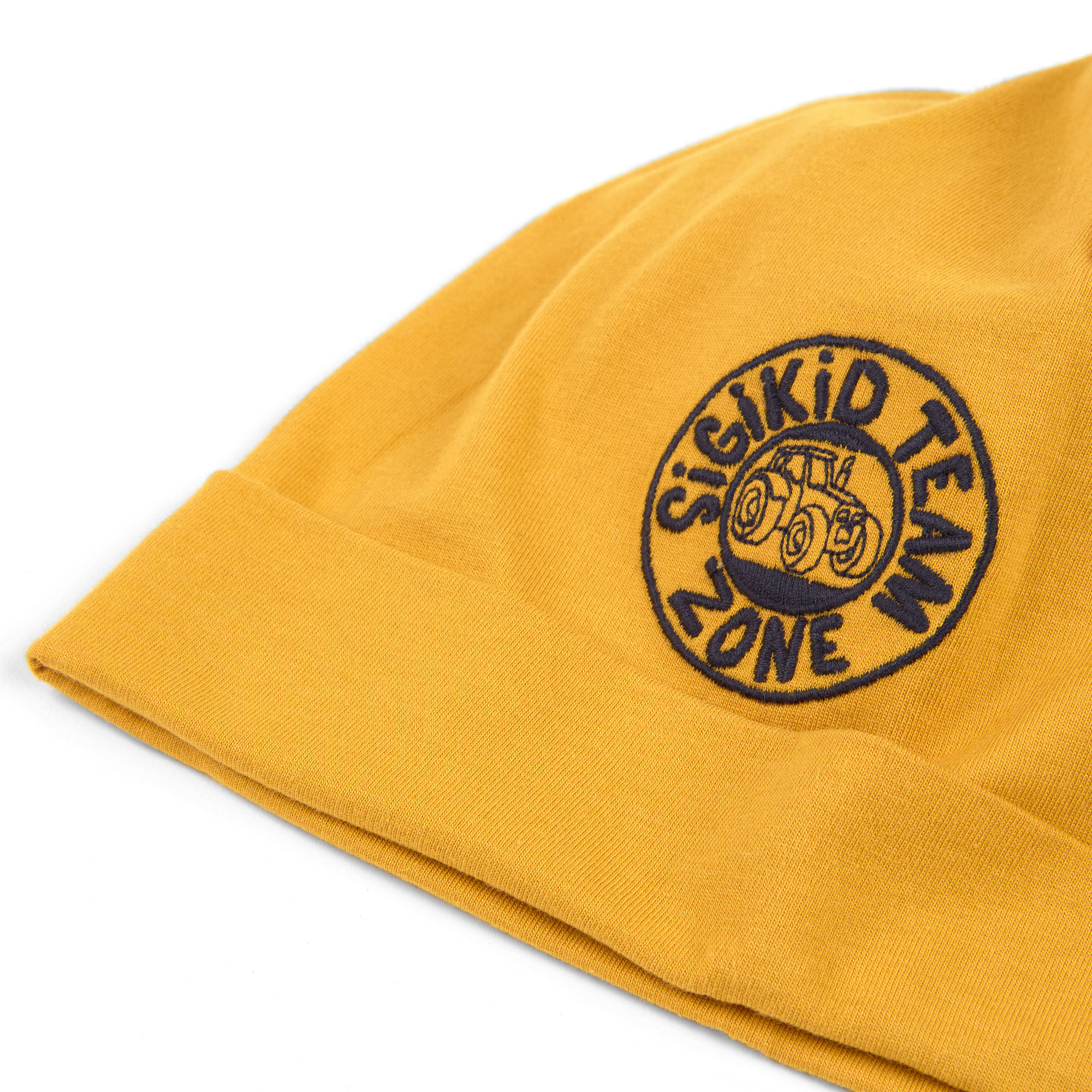 Gelbe Kinder Beanie Mütze Traktor