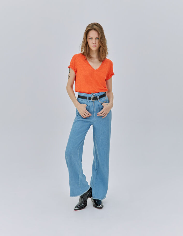 Tee-shirt orange en lin femme