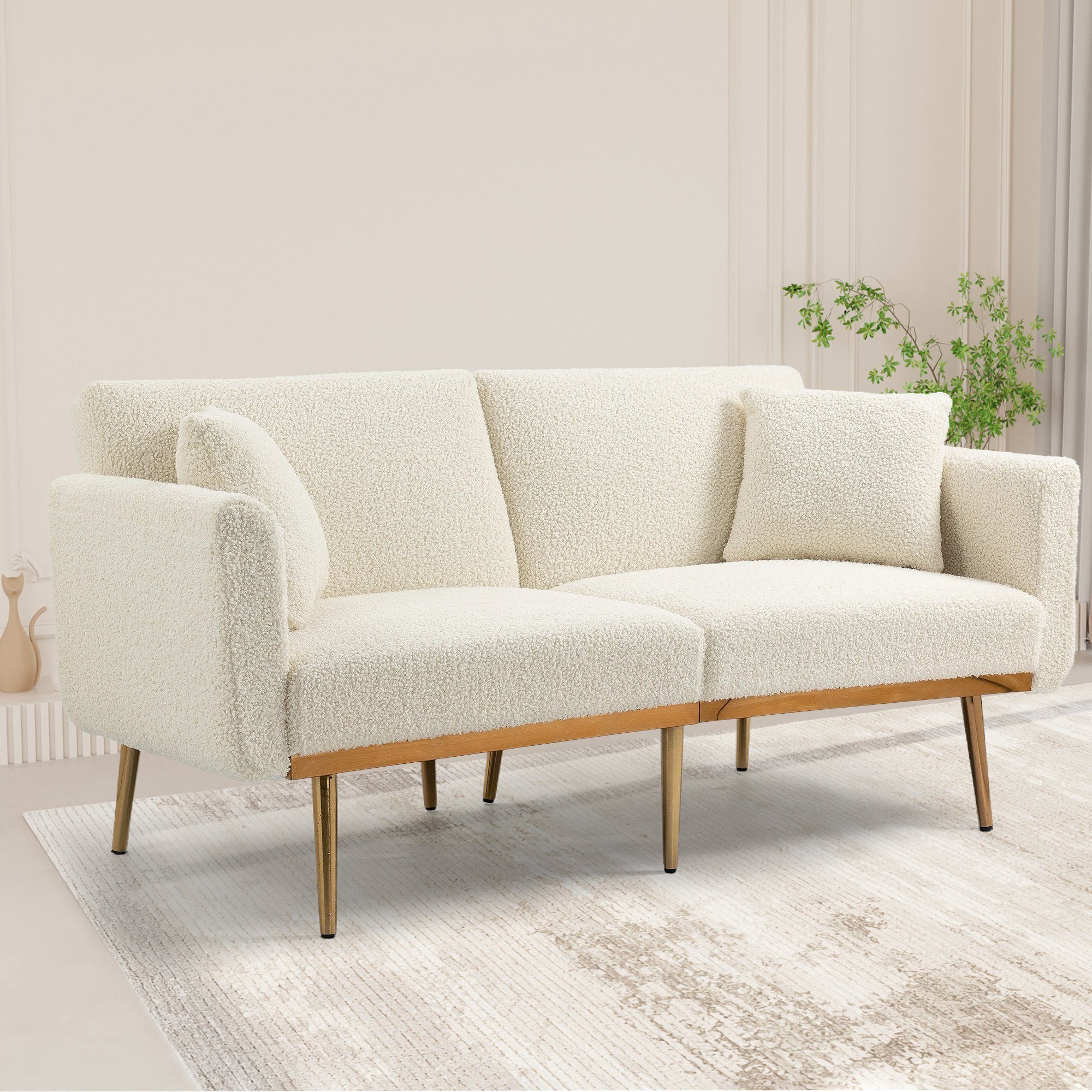 BlingBin Sofa Sofa Schlafsofa, 1 Teile, erweiterbar, Mit zwei Kopfkissen