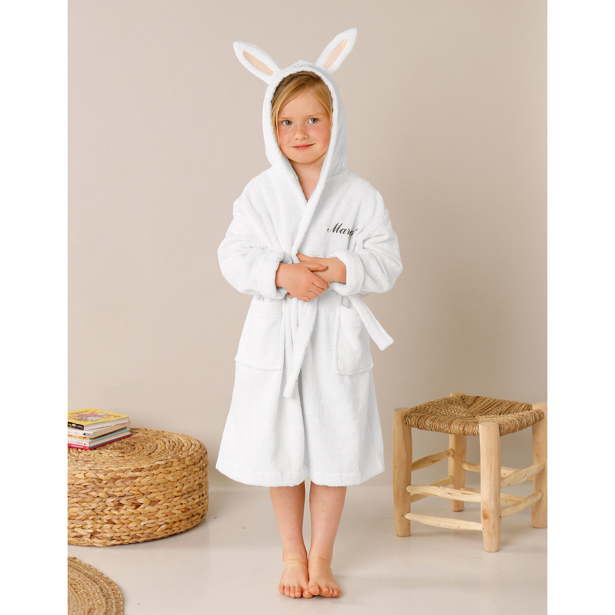 Peignoir de bain enfant personnalisable lapin à capuche