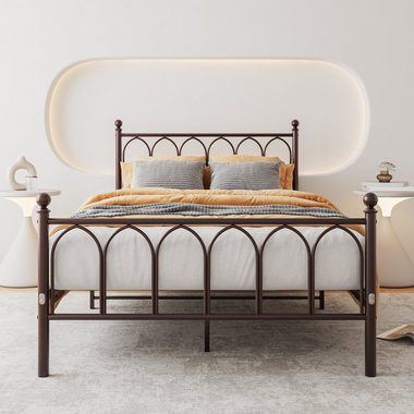 WISHDOR Metallbett Einzelbett mit Lattenrost (120 x 200 cm Braun ohne Martratze), Bettgestell aus Metall, passend für 120 x 200 cm Matratze