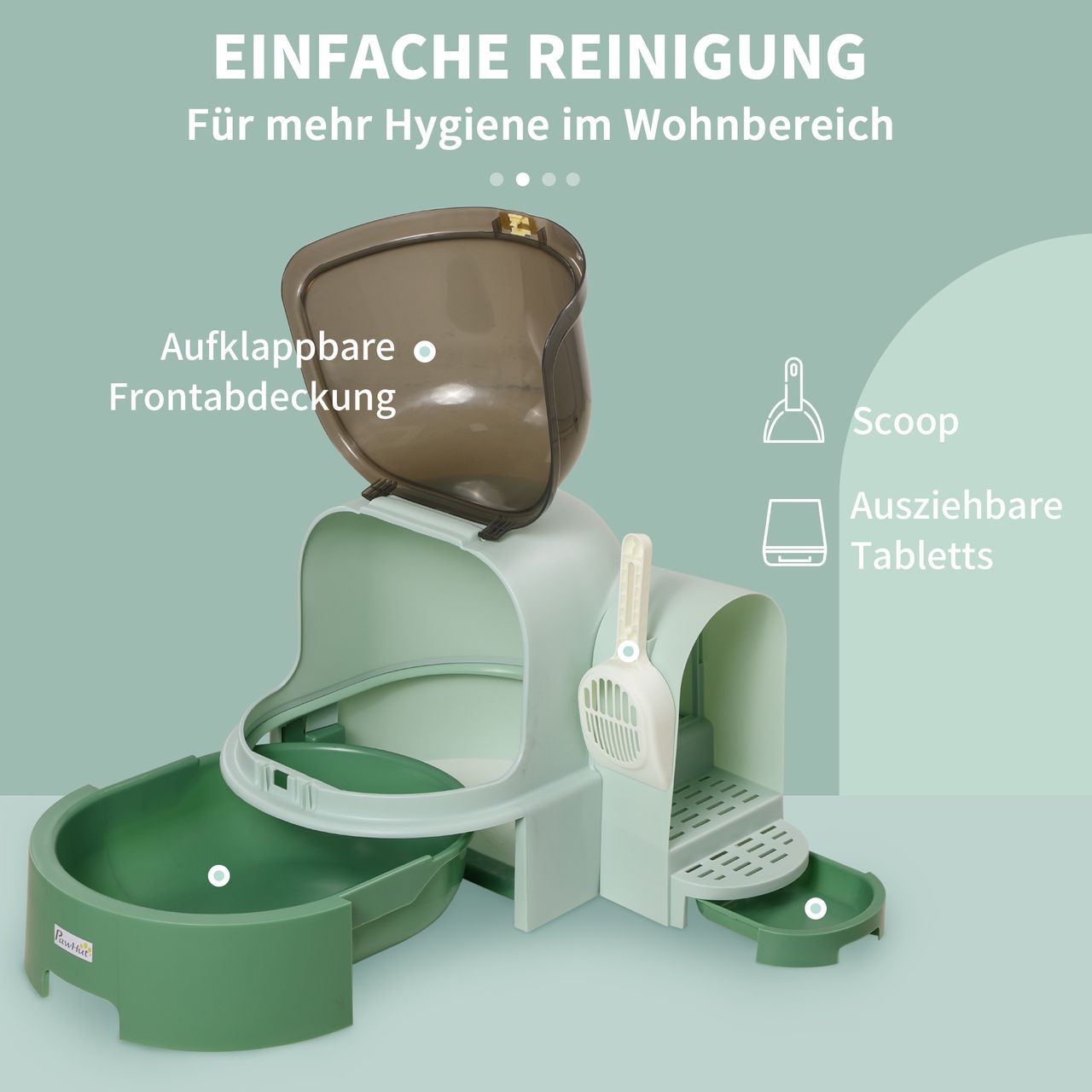 PawHut Katzentoilette Katzenhaus, Katzenklo inklusive Schaufel, Haube, Grün