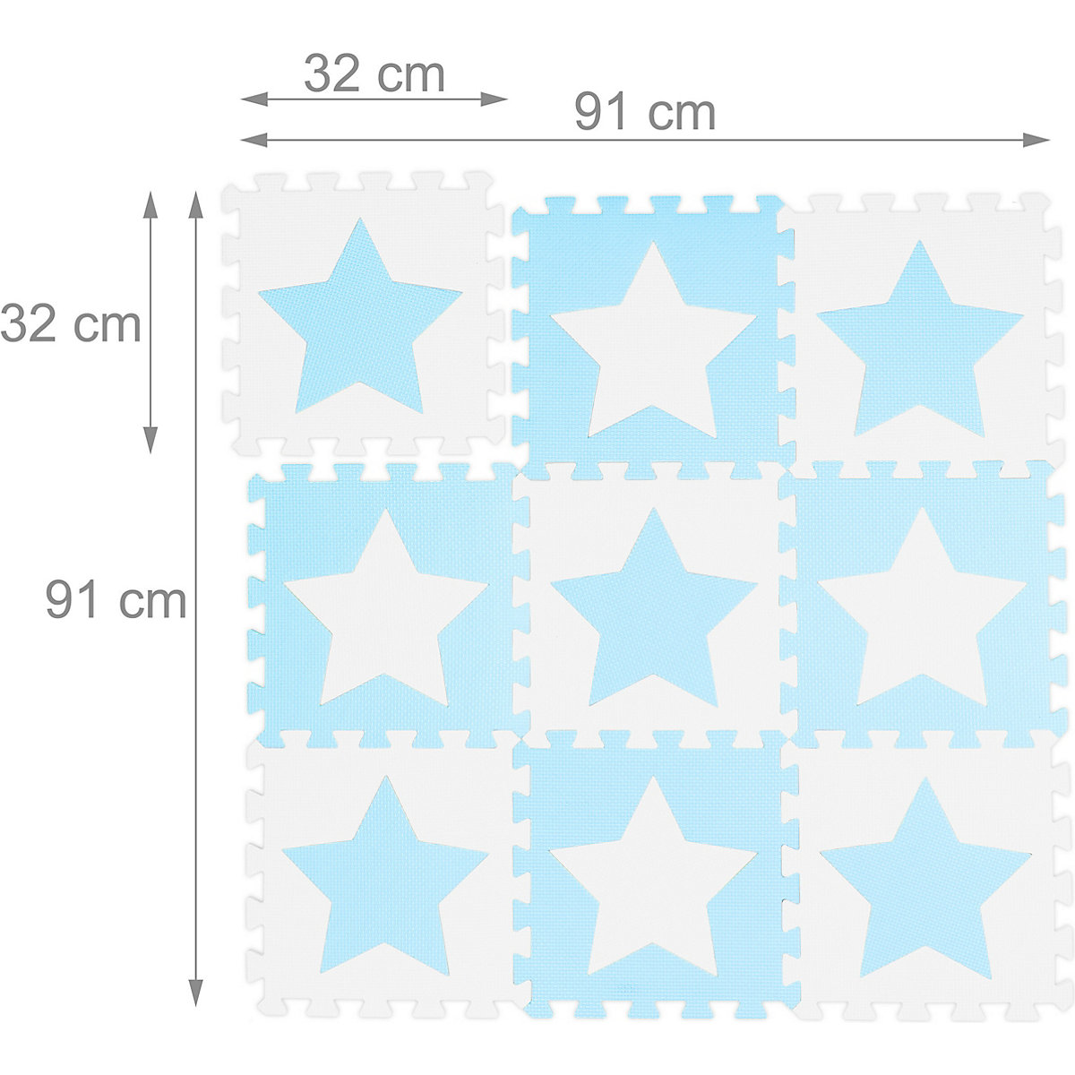 9 x Puzzlematte Sterne weiß-blau